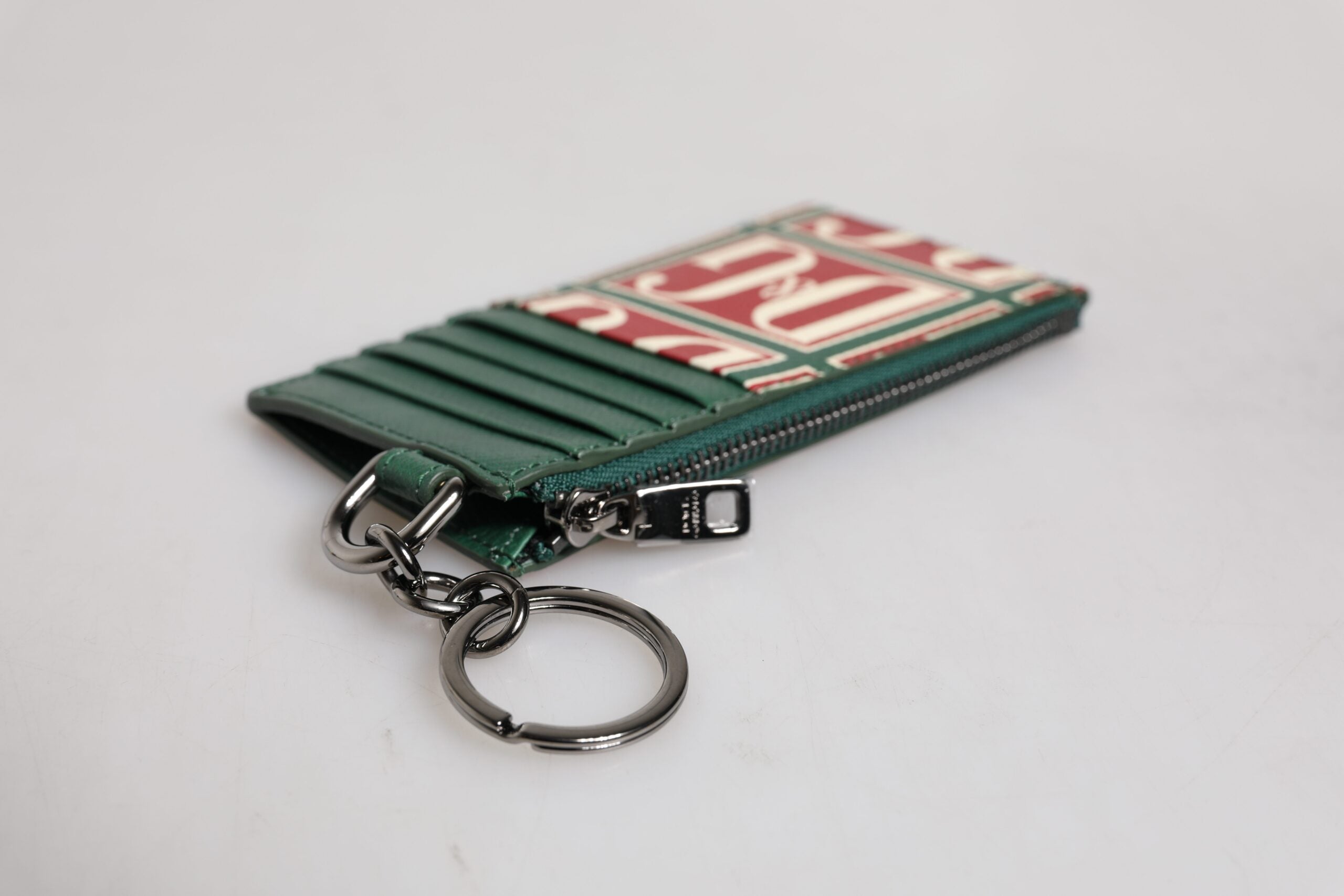 Portefeuille porte-cartes Dolce &amp; Gabbana en cuir de veau vert avec logo imprimé monogramme