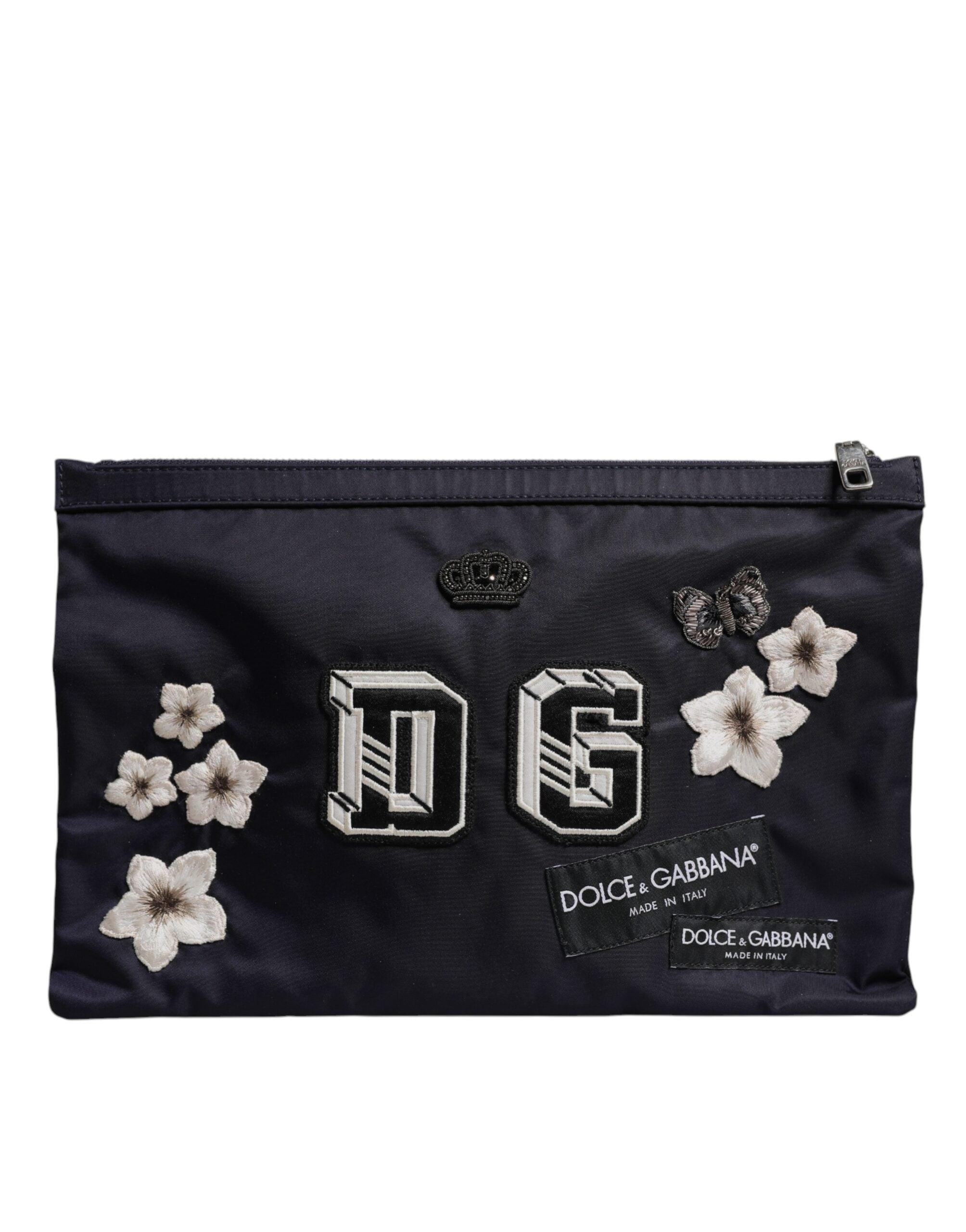 Pochette Dolce &amp; Gabbana bleue ornée d'un patch logo DG
