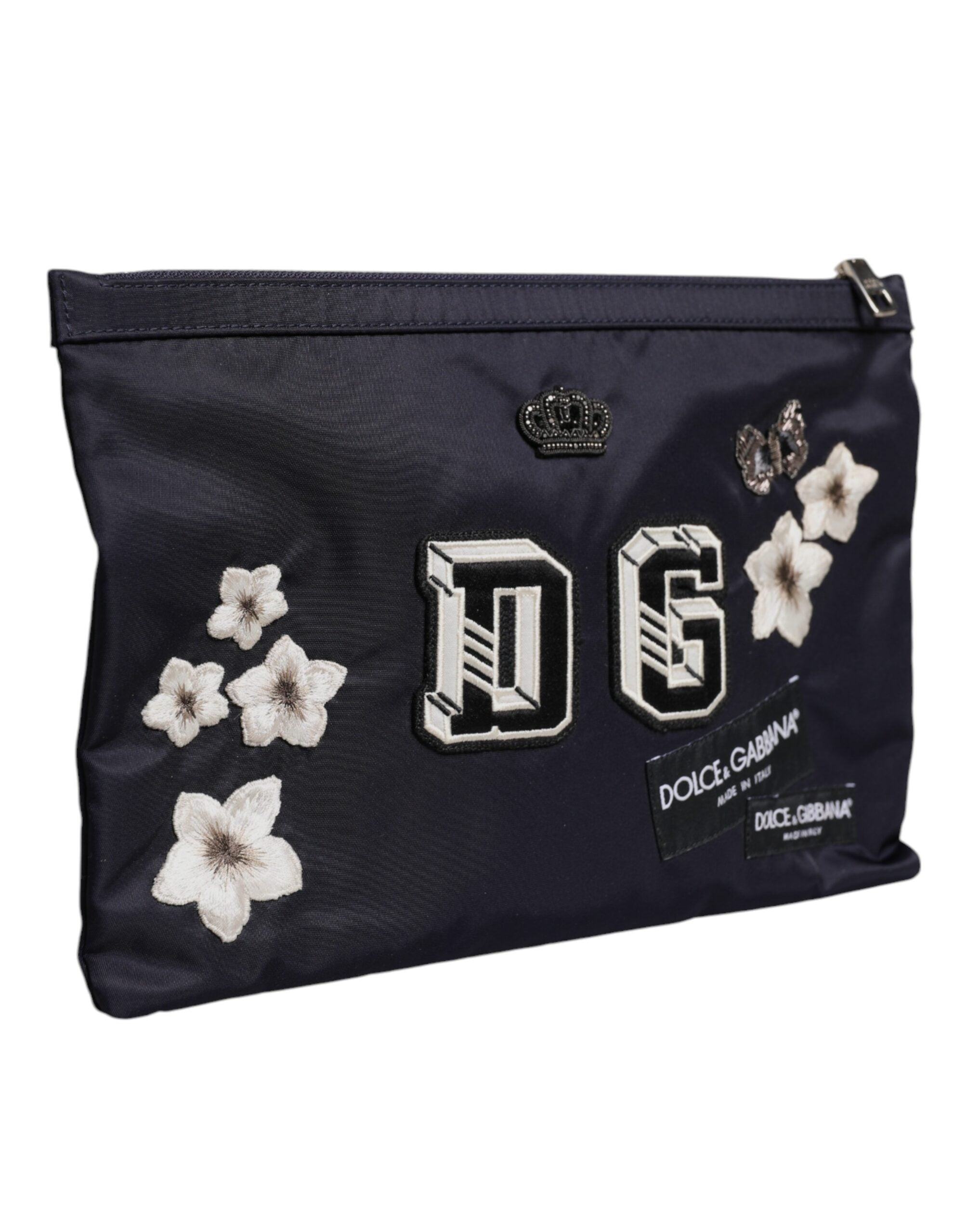 Pochette Dolce &amp; Gabbana bleue ornée d'un patch logo DG