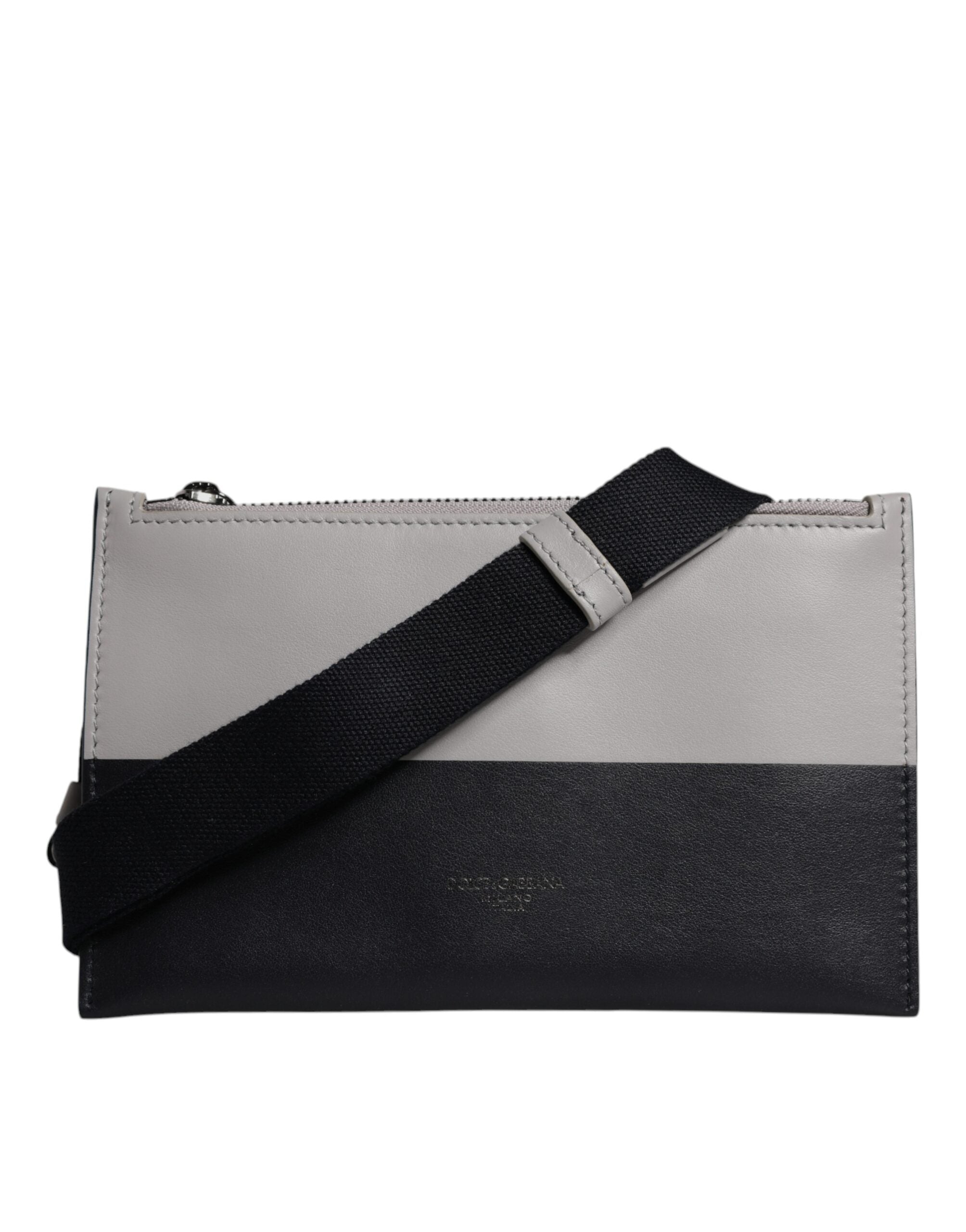 Sac bandoulière Dolce &amp; Gabbana en cuir noir et blanc avec logo en relief
