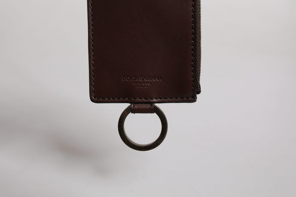 Dolce &amp; Gabbana – Kartenetui mit Logo und Lanyard aus braunem Kalbsleder