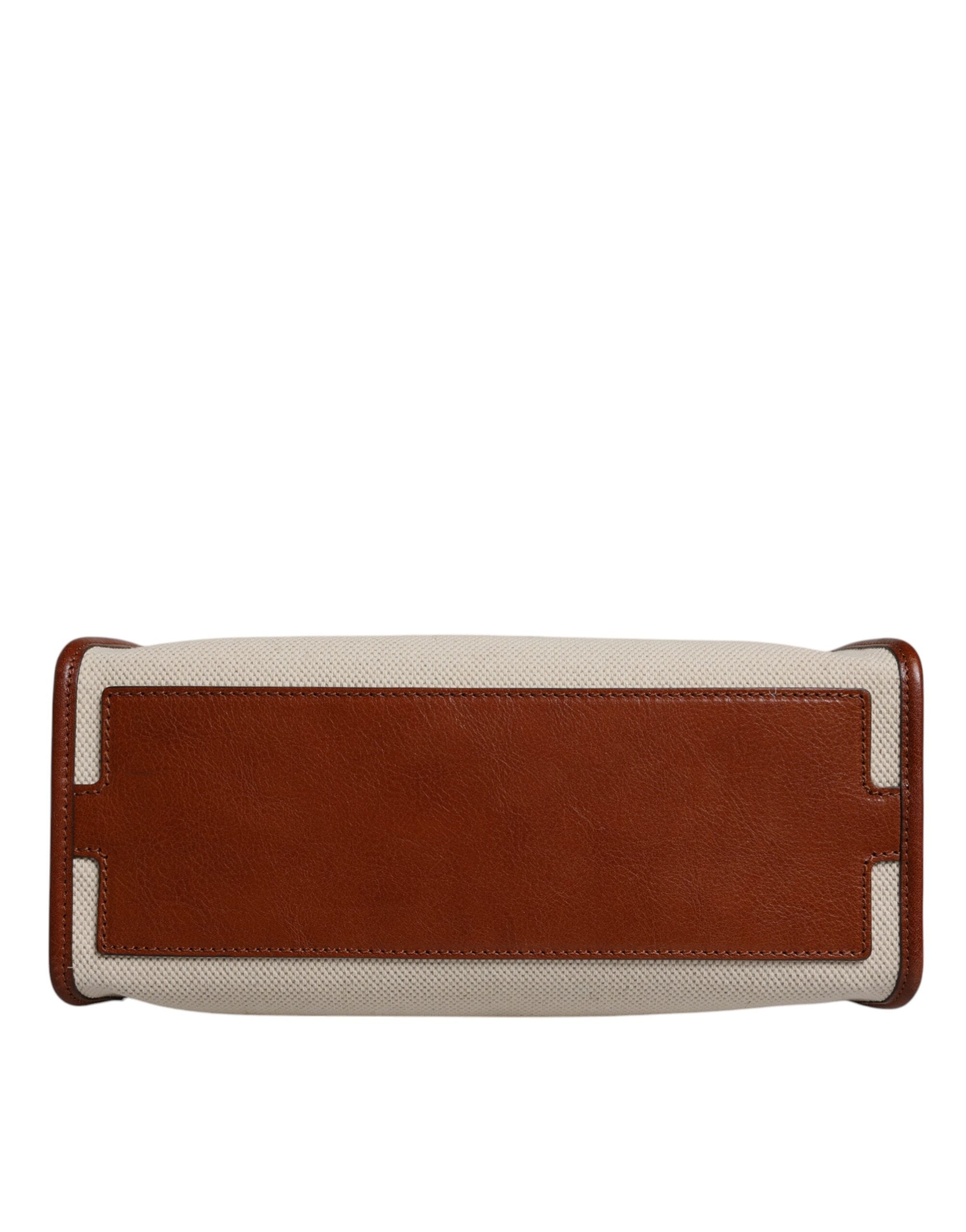 Sac à bandoulière en cuir et coton beige marron Dolce &amp; Gabbana