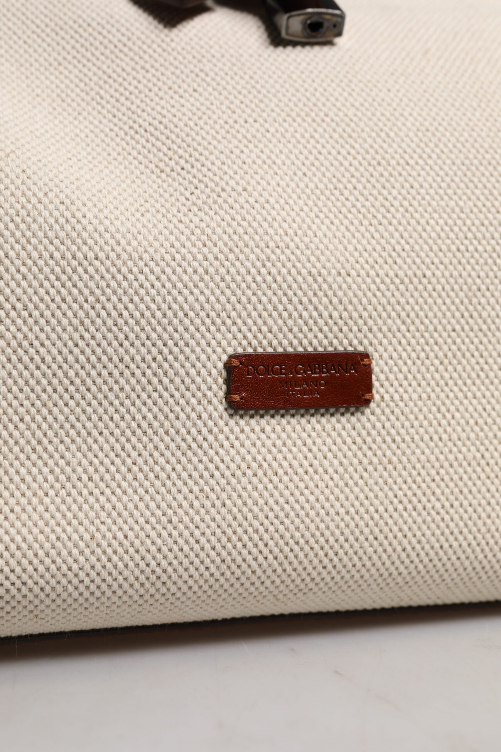 Sac à bandoulière en cuir et coton beige marron Dolce &amp; Gabbana