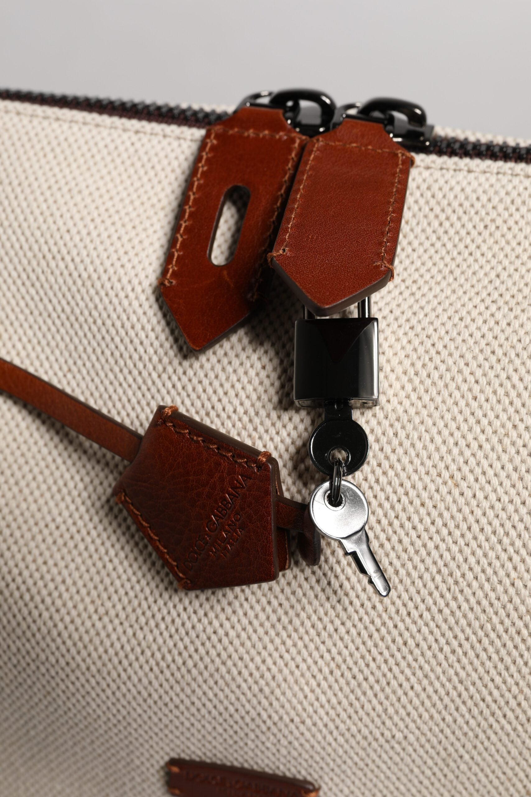 Sac à bandoulière en cuir et coton beige marron Dolce &amp; Gabbana