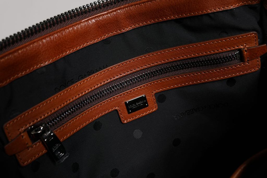 Dolce &amp; Gabbana Beige Braune Duffle-Umhängetasche aus Baumwollleder