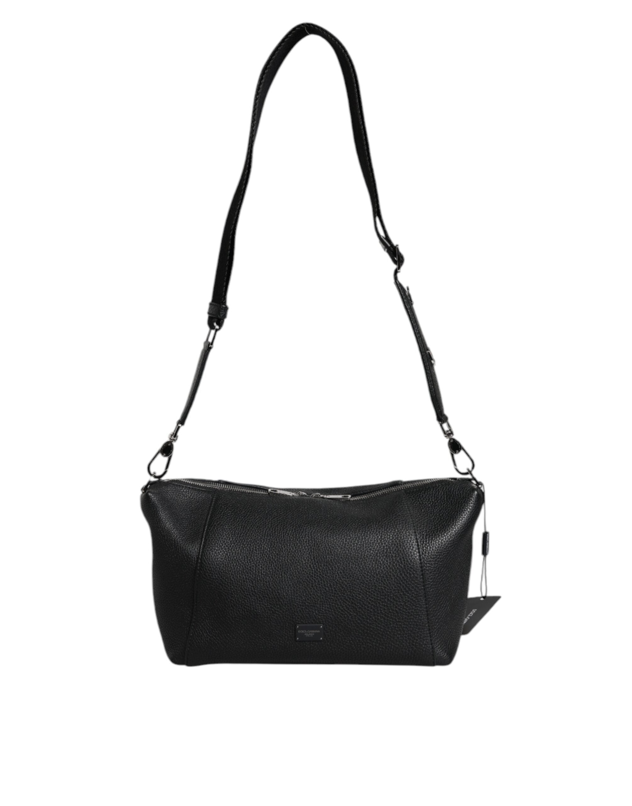 Sac bandoulière en cuir noir Dolce &amp; Gabbana avec plaque logo