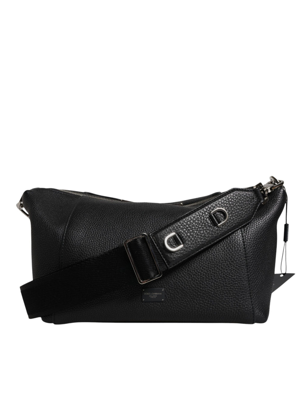 Dolce &amp; Gabbana – Schulter-Umhängetasche aus schwarzem Leder mit Logo-Schild