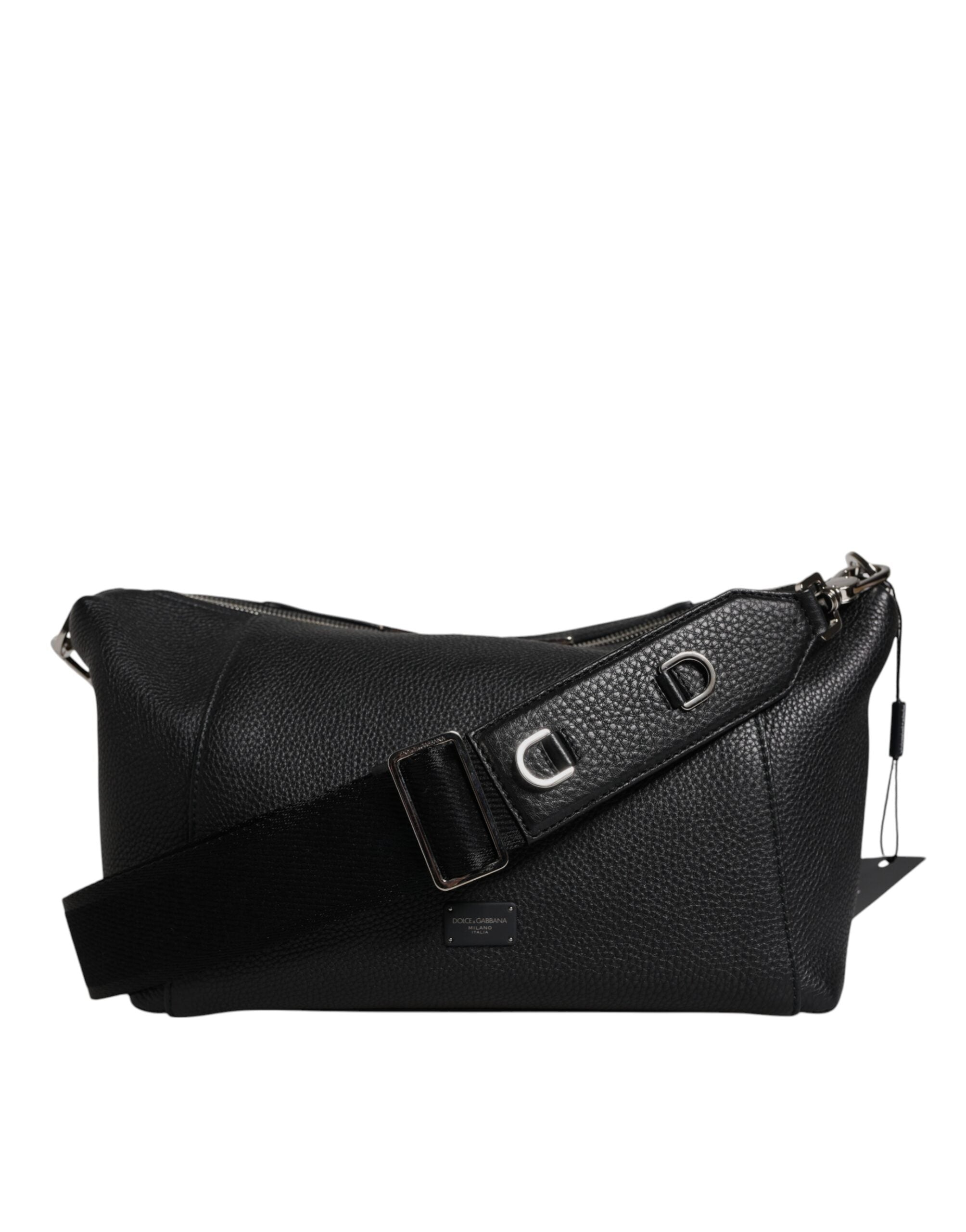 Sac bandoulière en cuir noir Dolce &amp; Gabbana avec plaque logo