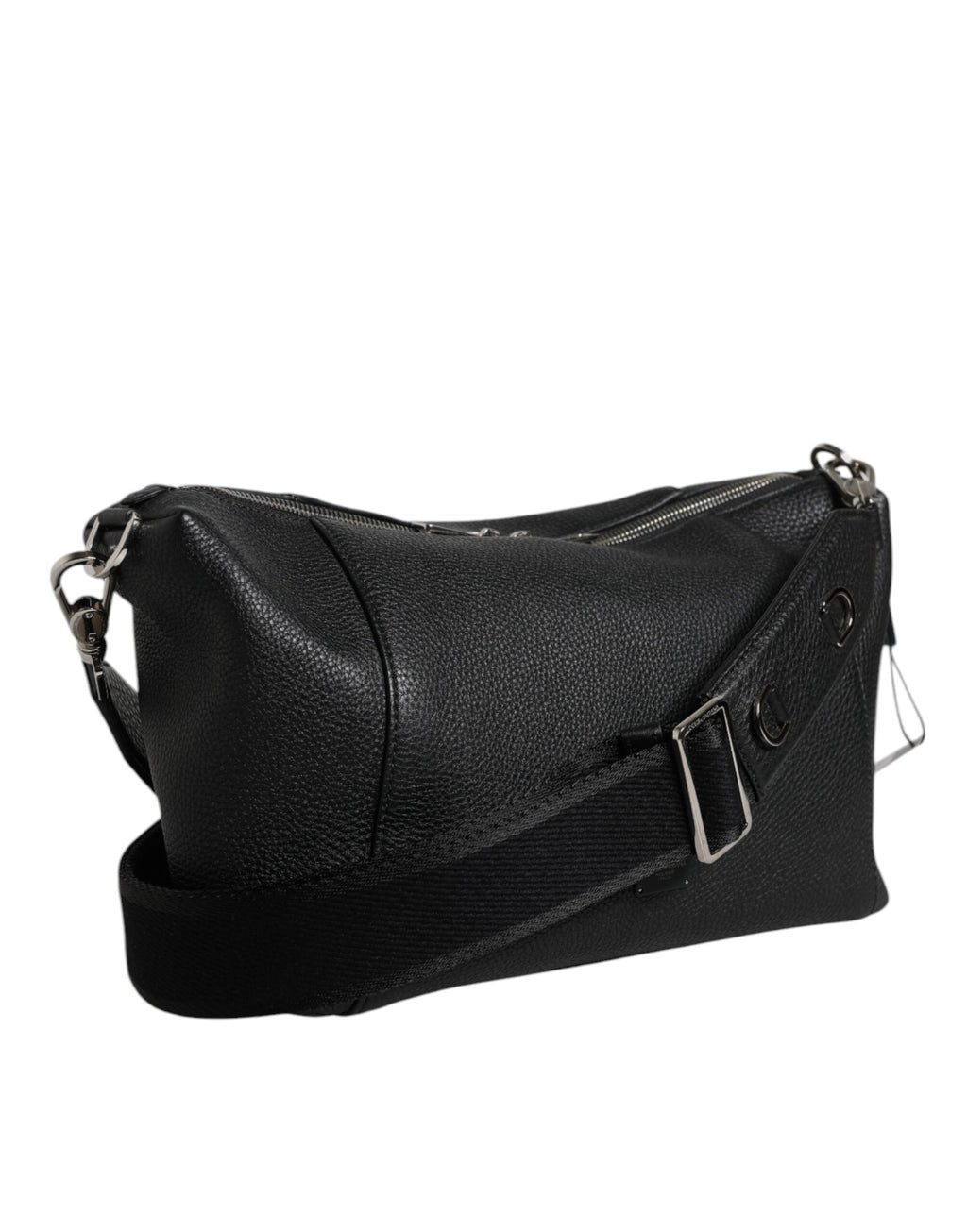 Dolce &amp; Gabbana – Schulter-Umhängetasche aus schwarzem Leder mit Logo-Schild