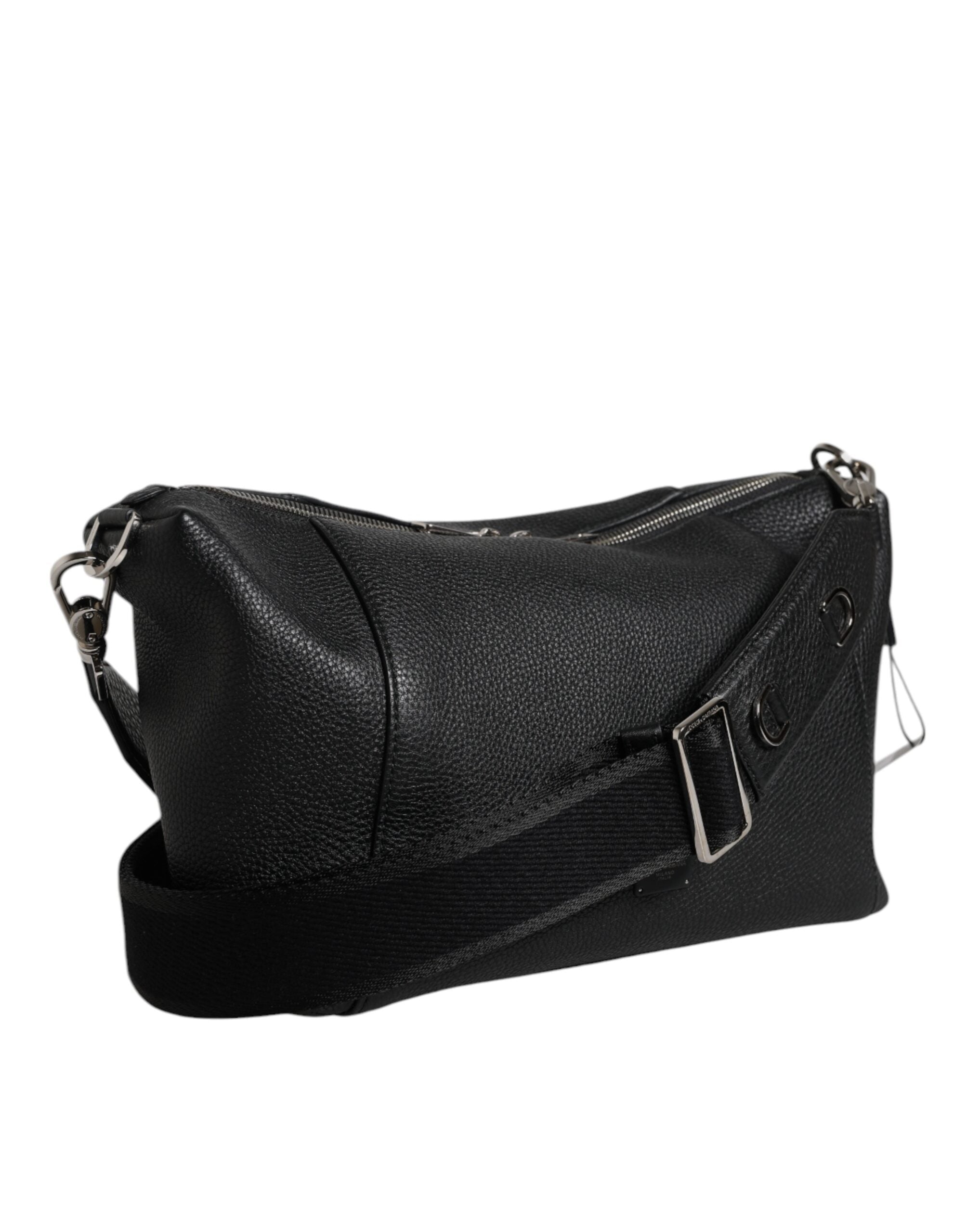 Sac bandoulière en cuir noir Dolce &amp; Gabbana avec plaque logo