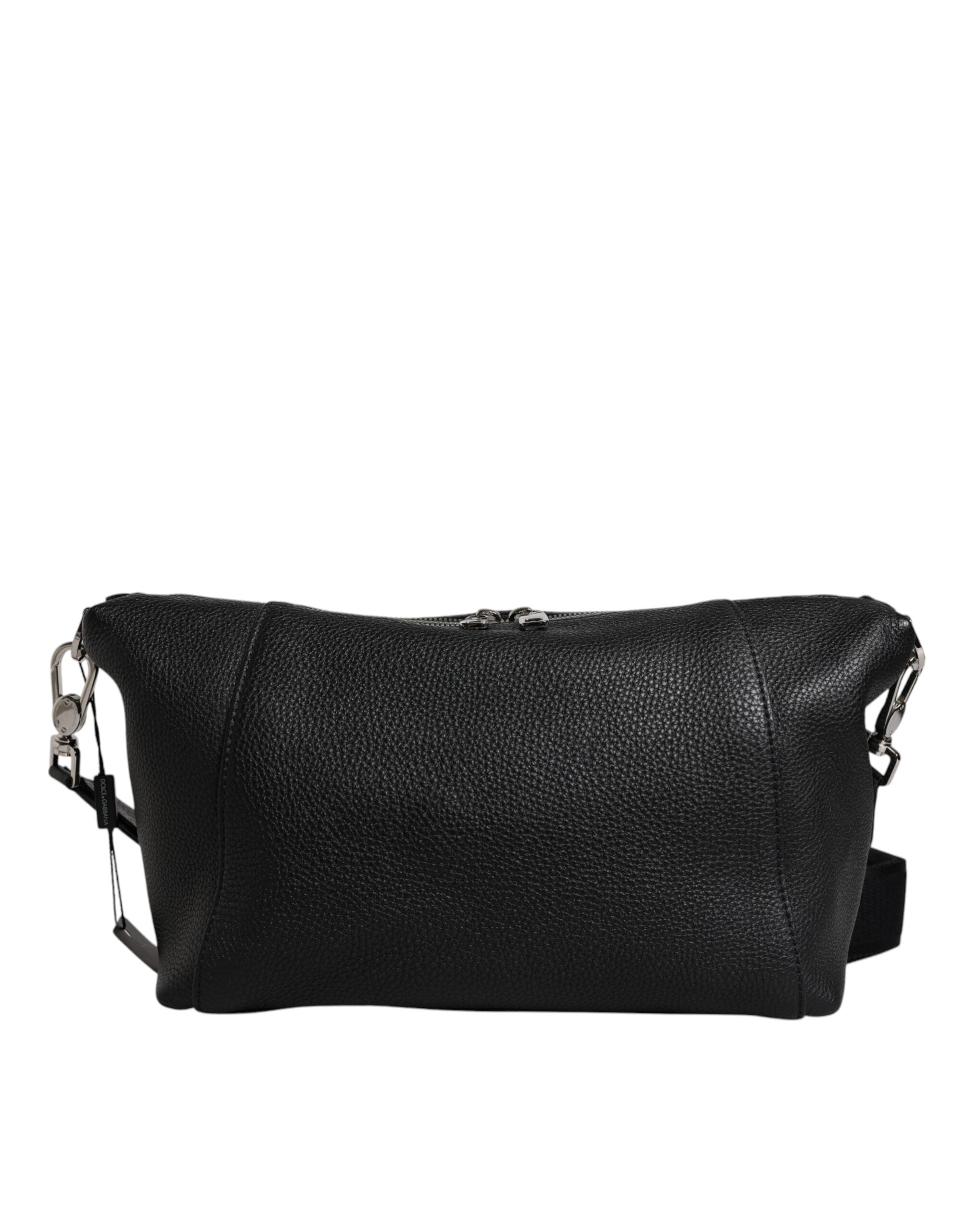 Sac bandoulière en cuir noir Dolce &amp; Gabbana avec plaque logo