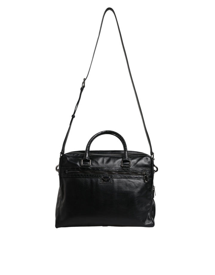 Dolce &amp; Gabbana – Schwarze Messenger-Tasche aus Leder mit Schultergurt