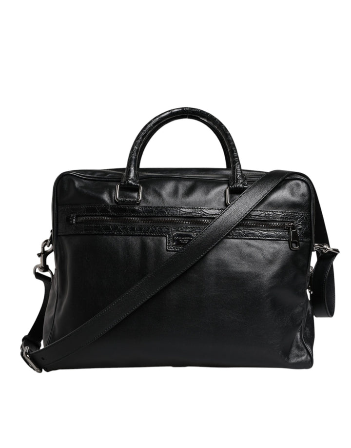 Dolce &amp; Gabbana – Schwarze Messenger-Tasche aus Leder mit Schultergurt