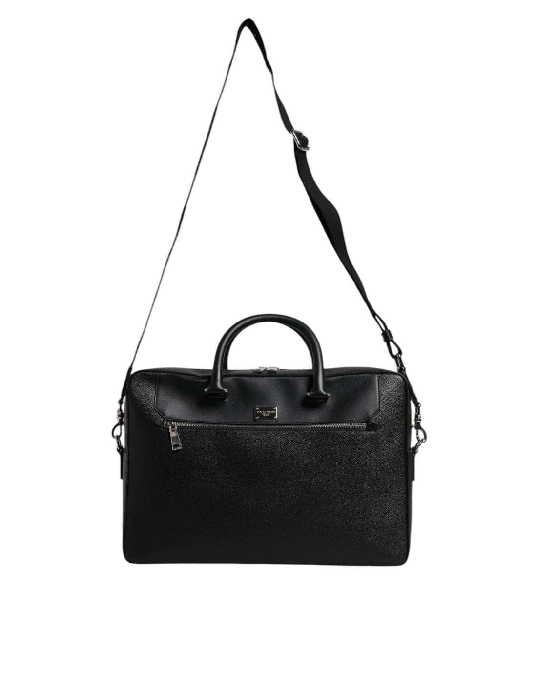 Dolce &amp; Gabbana – Schwarze Messenger-Tasche mit Logo-Schild und zwei Griffen