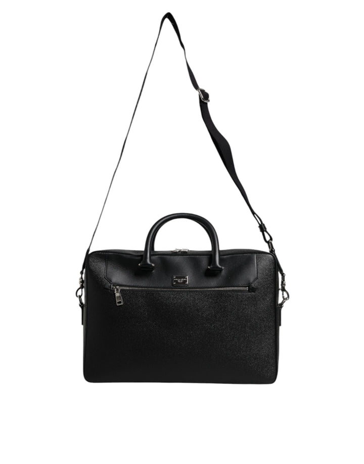 Dolce &amp; Gabbana – Schwarze Messenger-Tasche mit Logo-Schild und zwei Griffen