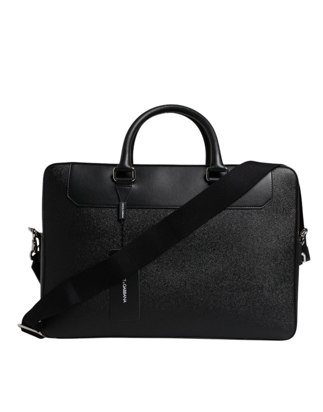 Dolce &amp; Gabbana – Schwarze Messenger-Tasche mit Logo-Schild und zwei Griffen