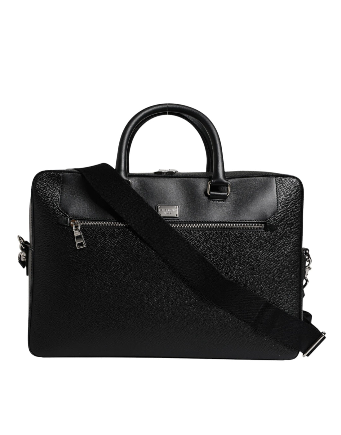 Dolce &amp; Gabbana – Schwarze Messenger-Tasche mit Logo-Schild und zwei Griffen