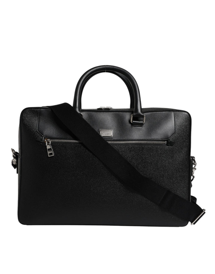 Dolce &amp; Gabbana – Schwarze Messenger-Tasche mit Logo-Schild und zwei Griffen