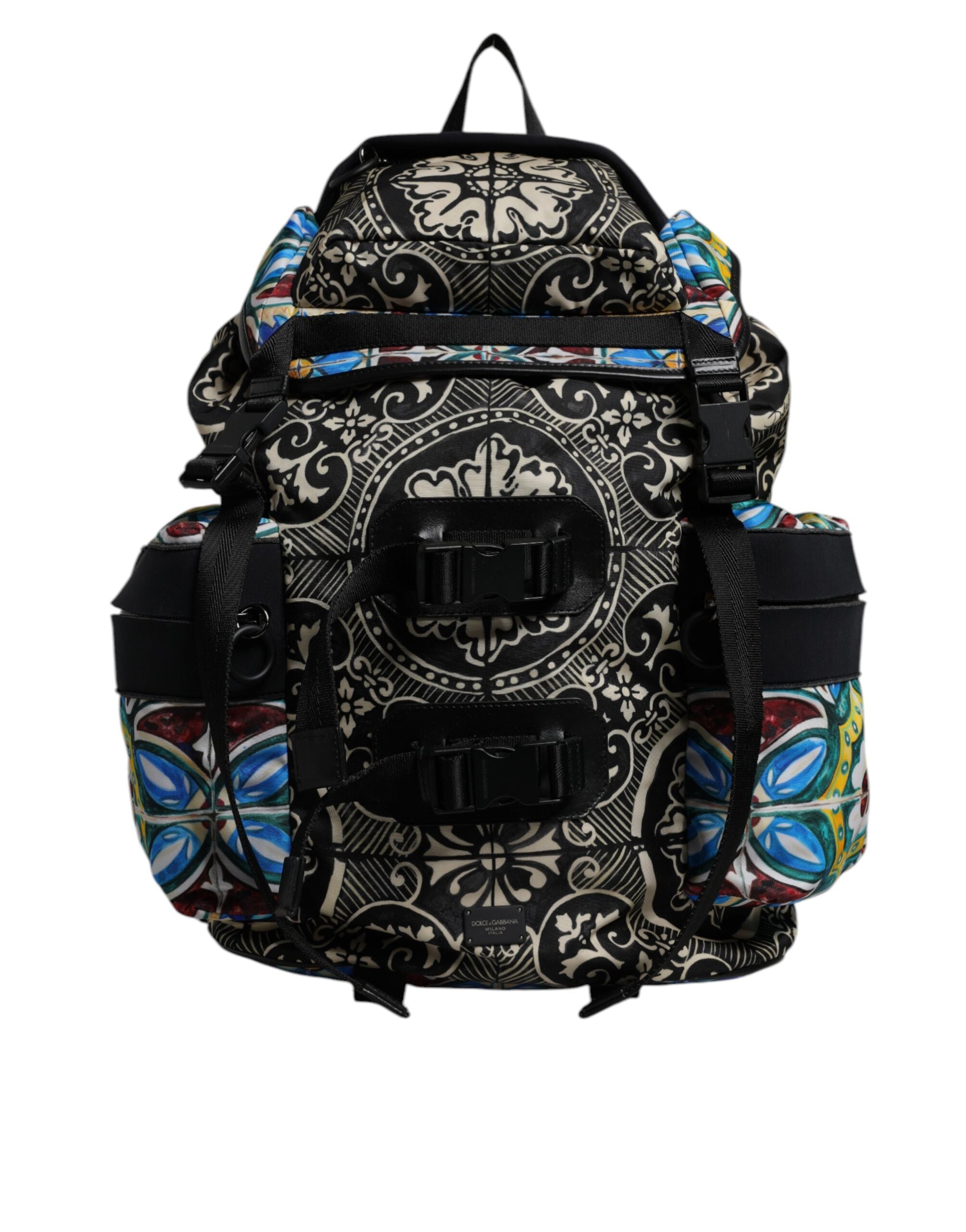 Sac à dos en nylon imprimé majolique multicolore Dolce &amp; Gabbana