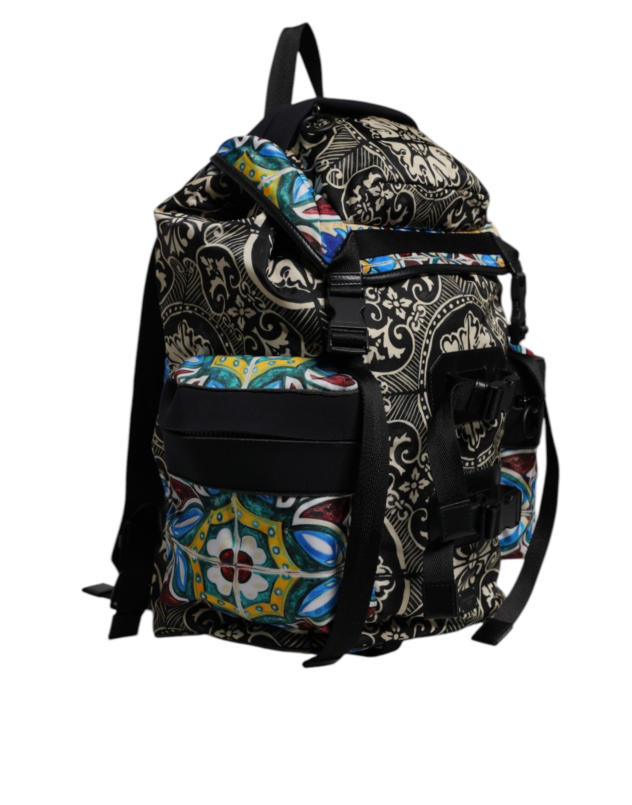 Sac à dos en nylon imprimé majolique multicolore Dolce &amp; Gabbana