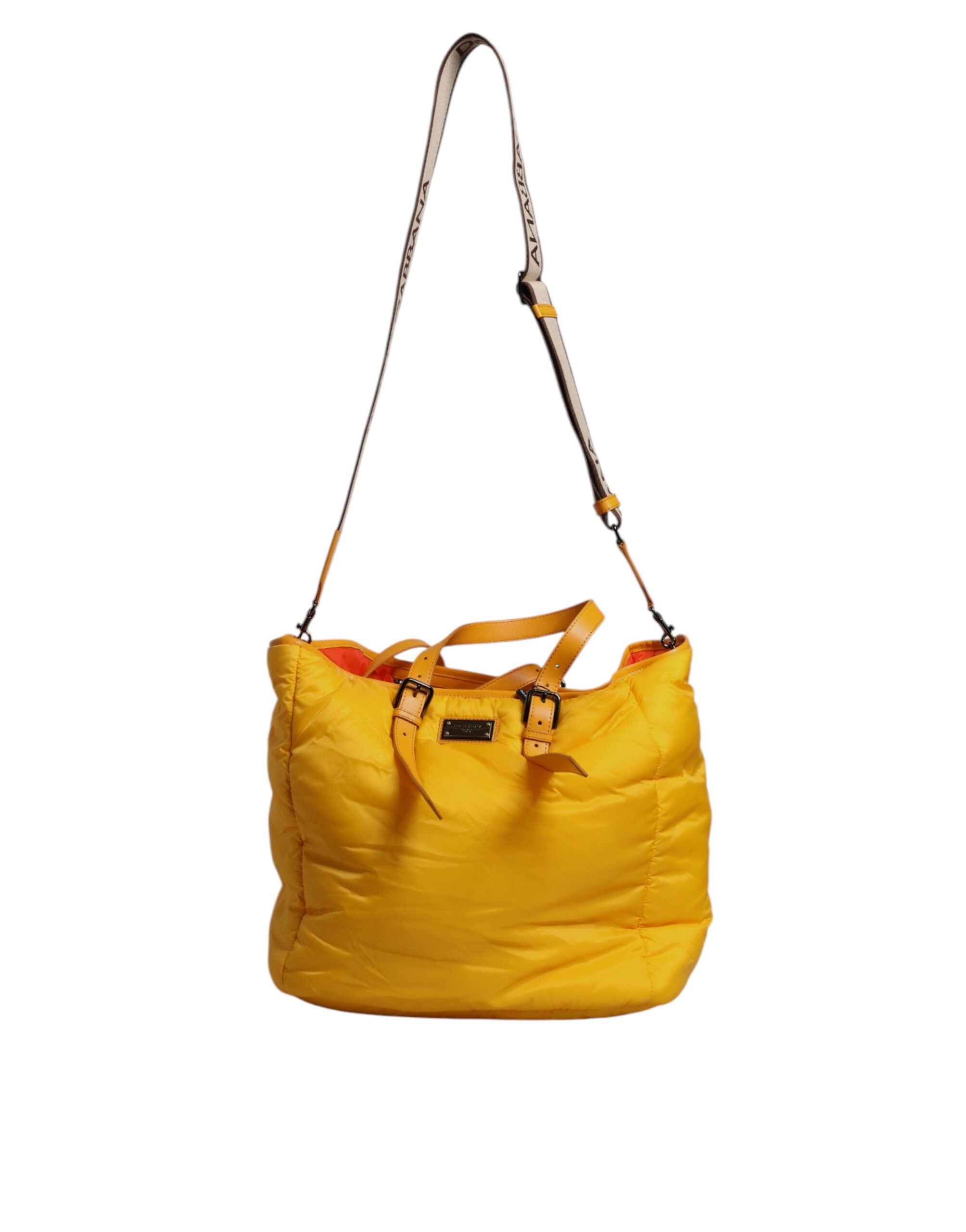 Sac de sport à bandoulière Dolce &amp; Gabbana en nylon jaune orange avec plaque logo