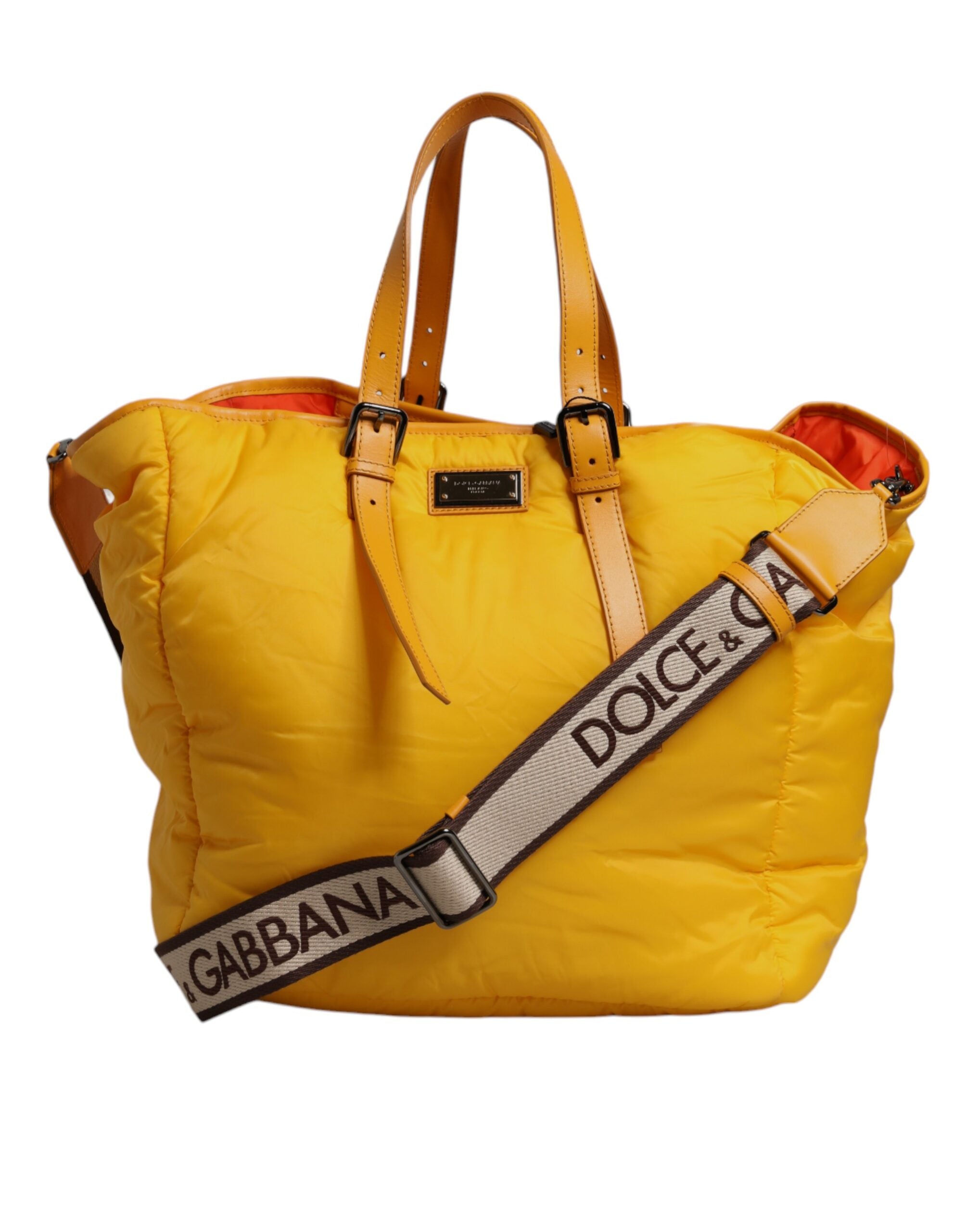 Sac de sport à bandoulière Dolce &amp; Gabbana en nylon jaune orange avec plaque logo