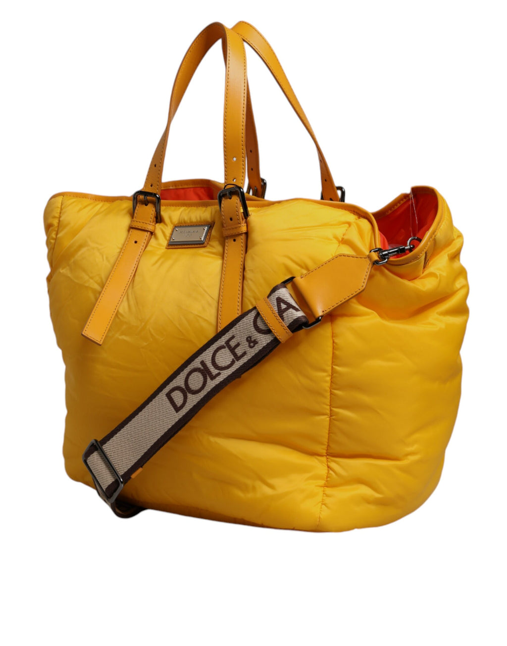 Sac de sport à bandoulière Dolce &amp; Gabbana en nylon jaune orange avec plaque logo