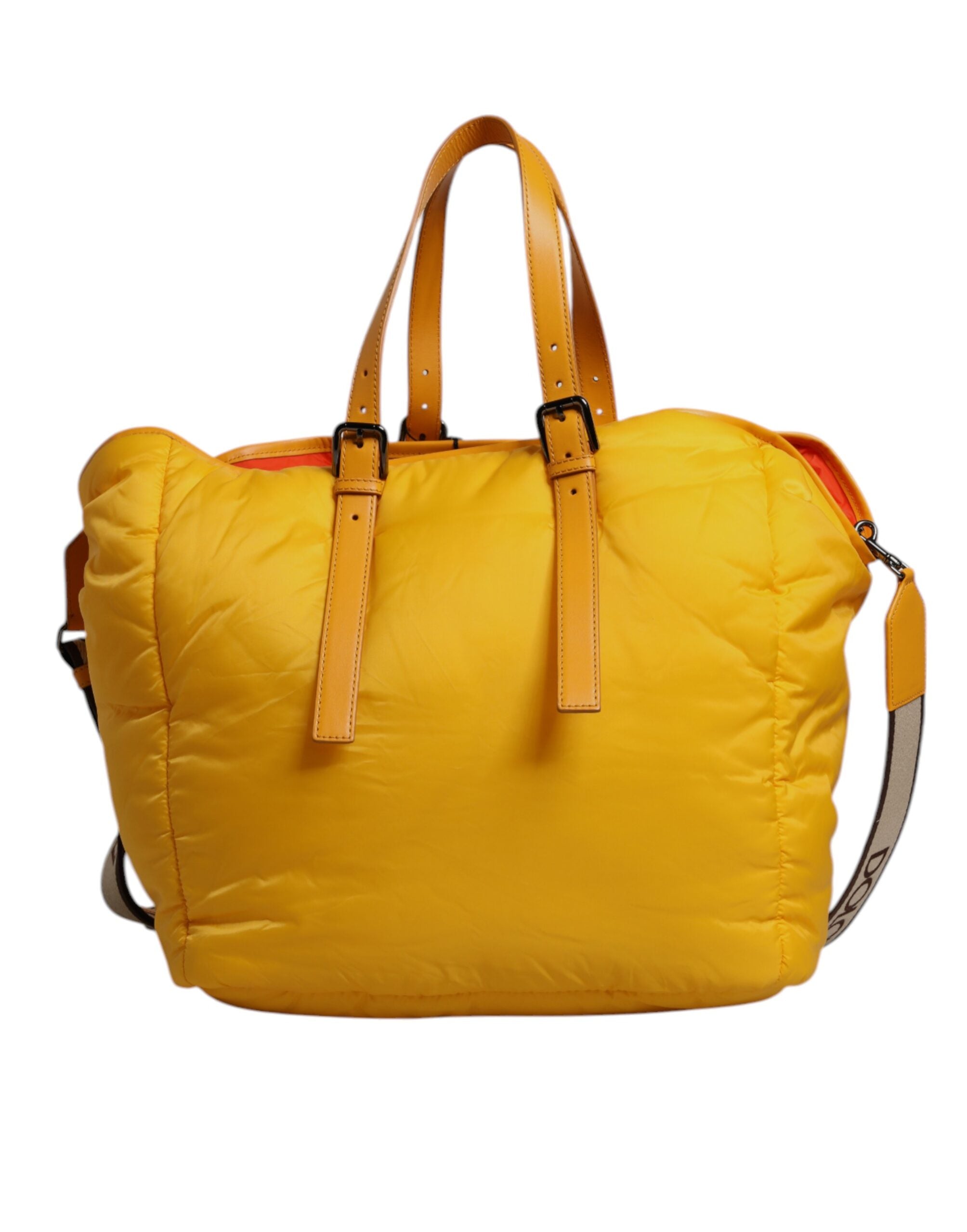 Sac de sport à bandoulière Dolce &amp; Gabbana en nylon jaune orange avec plaque logo