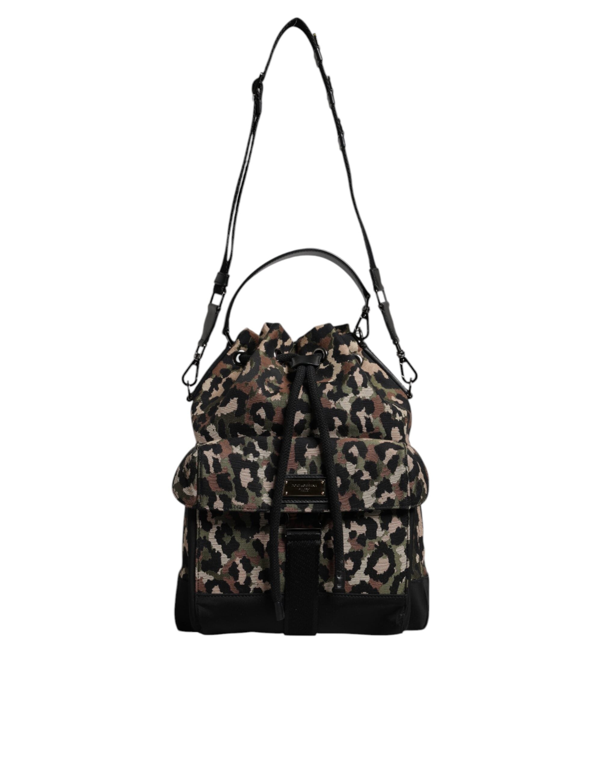 Sac seau à bandoulière en coton léopard multicolore Dolce &amp; Gabbana