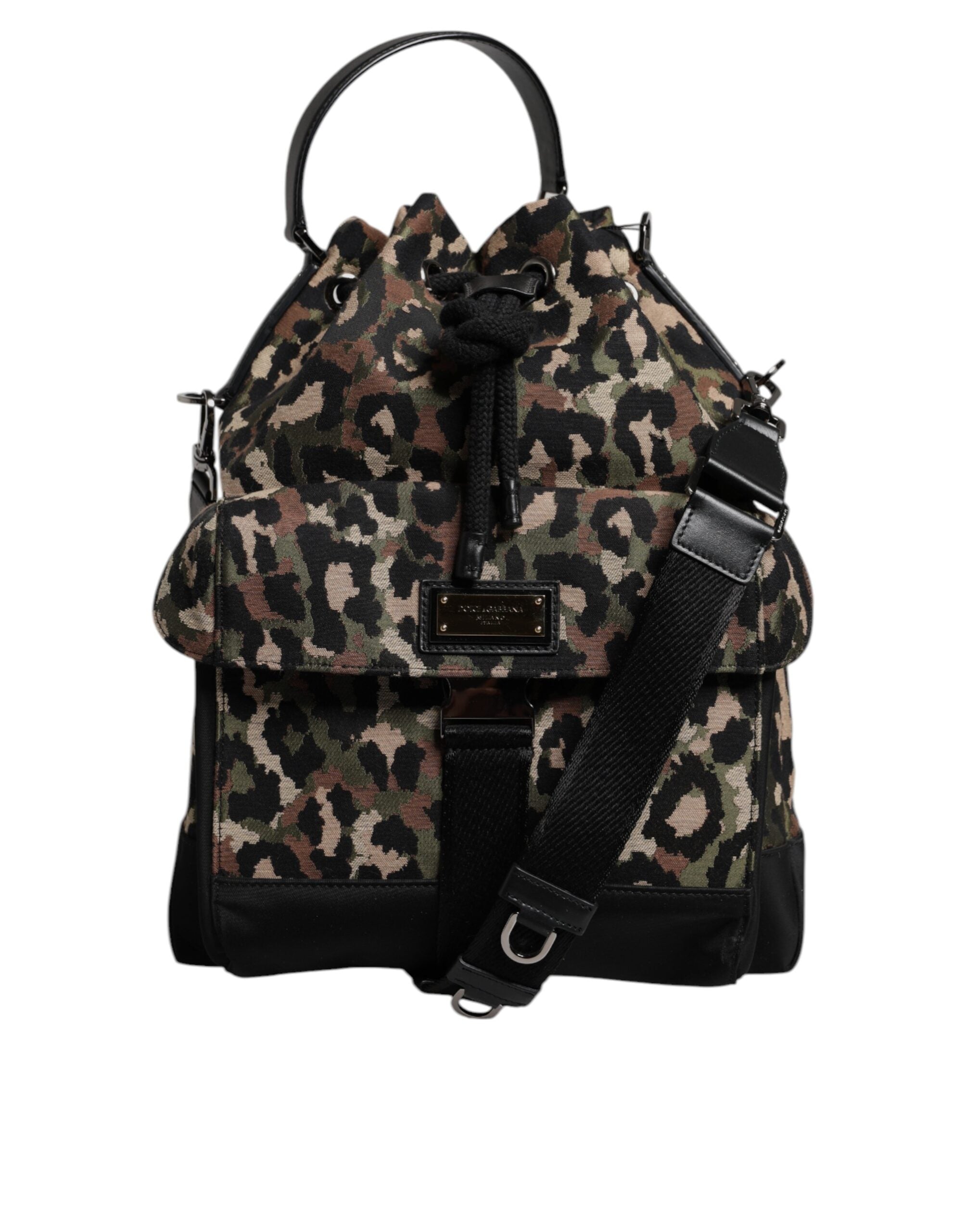 Sac seau à bandoulière en coton léopard multicolore Dolce &amp; Gabbana