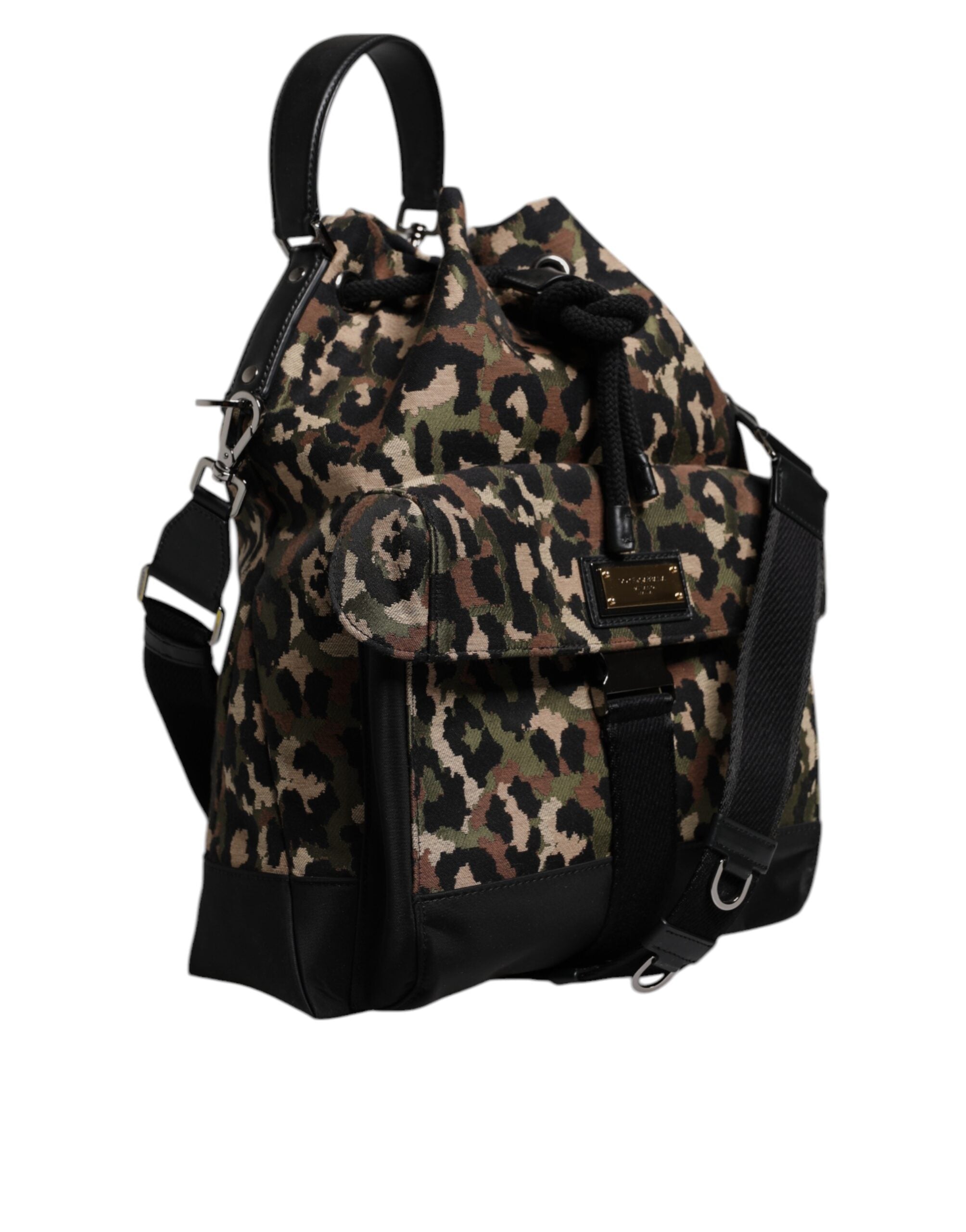 Sac seau à bandoulière en coton léopard multicolore Dolce &amp; Gabbana