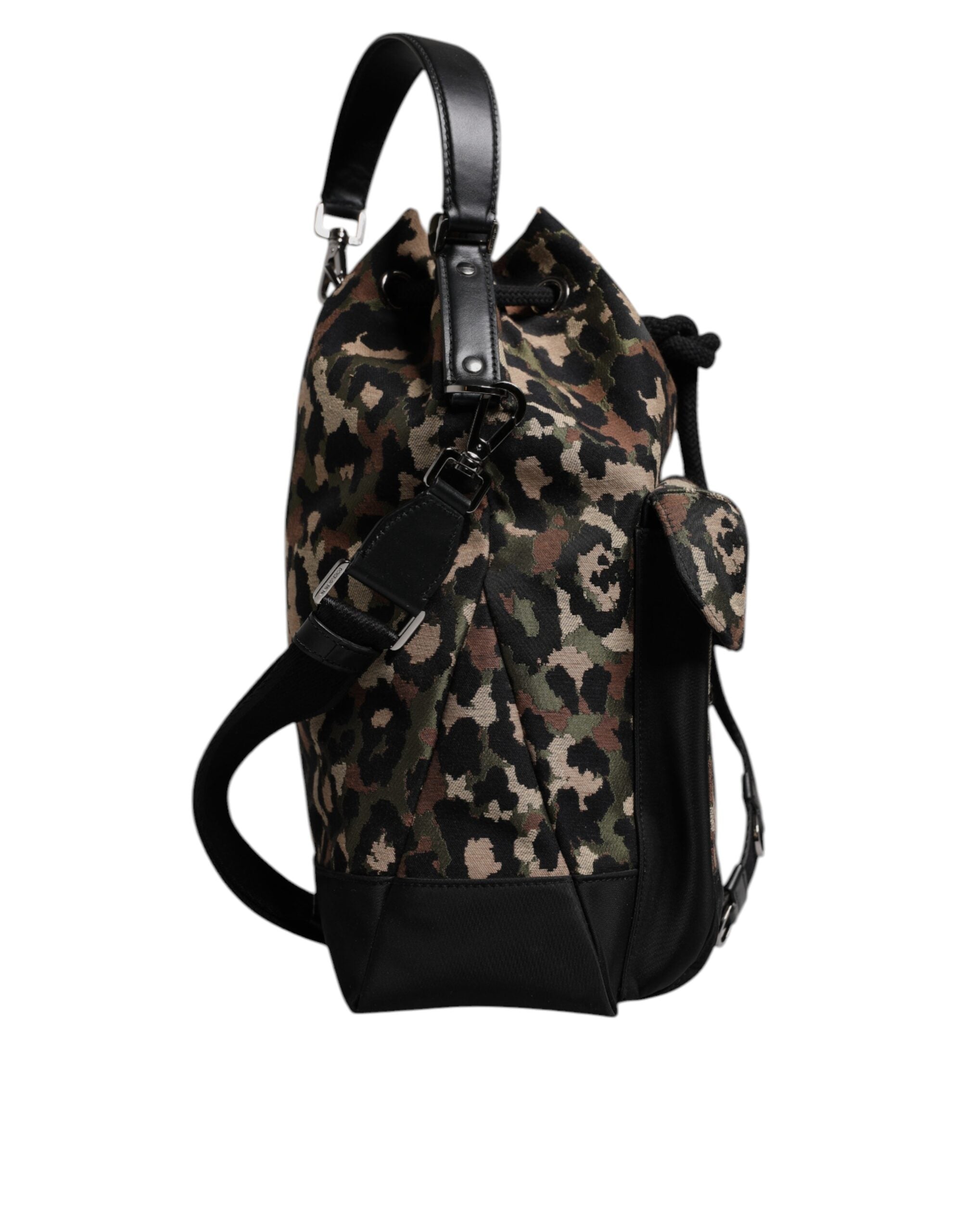 Sac seau à bandoulière en coton léopard multicolore Dolce &amp; Gabbana