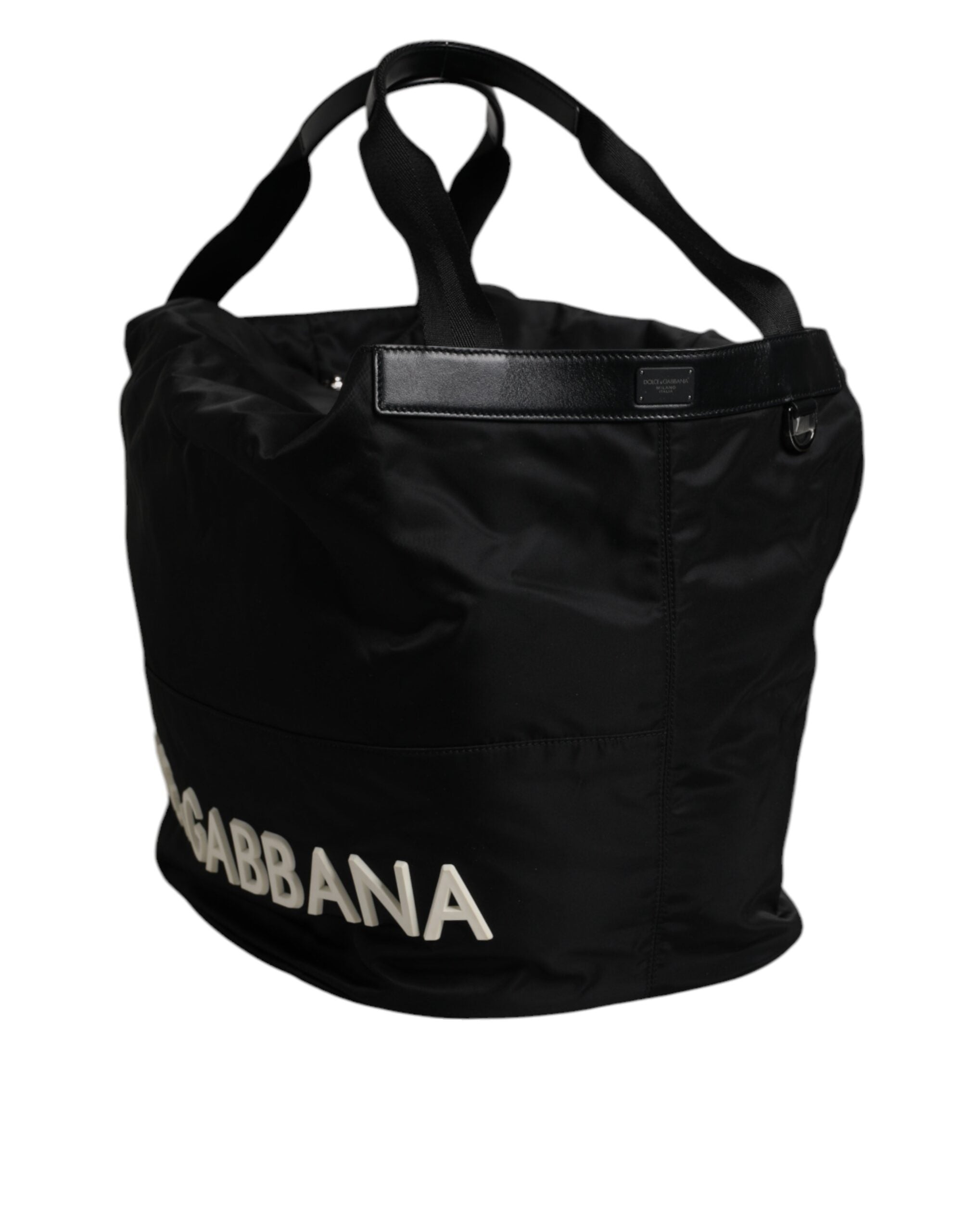 Sac seau à bandoulière Dolce &amp; Gabbana en nylon noir et blanc avec logo emblématique