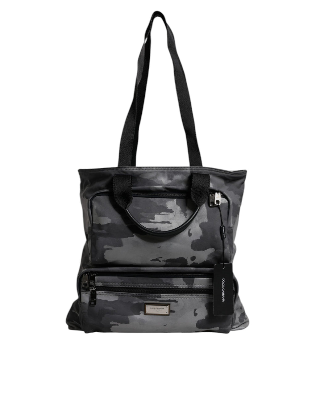 Dolce &amp; Gabbana – Schwarze Camouflage-Tasche mit Schultergurt und Logo-Schild