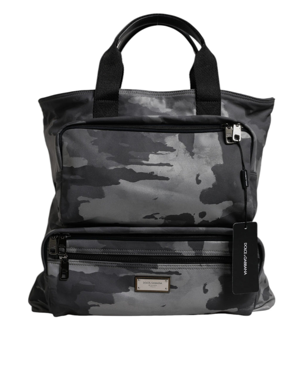 Dolce &amp; Gabbana – Schwarze Camouflage-Tasche mit Schultergurt und Logo-Schild