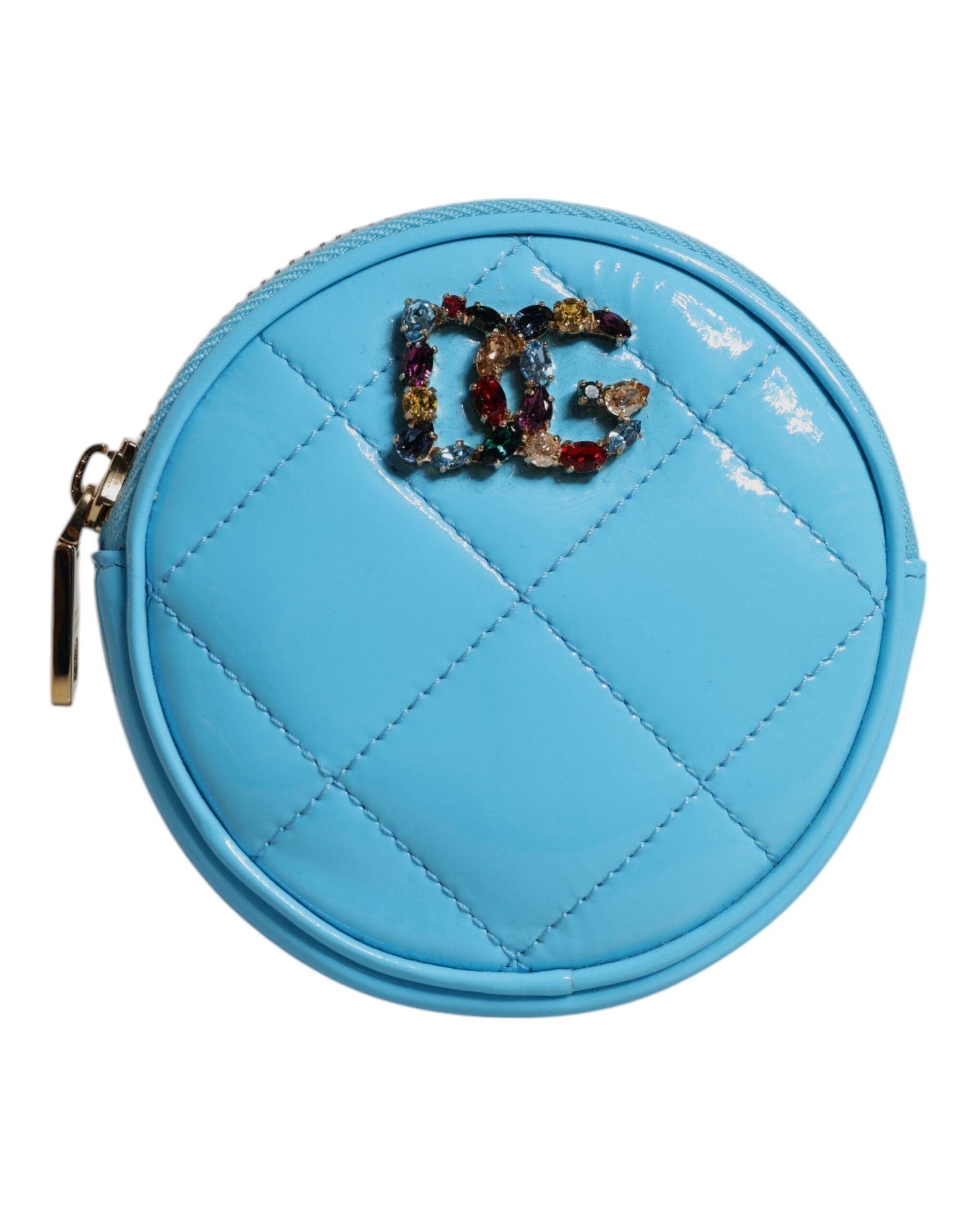 Portefeuille porte-monnaie rond Dolce &amp; Gabbana en cuir d'agneau bleu clair DG Crystal