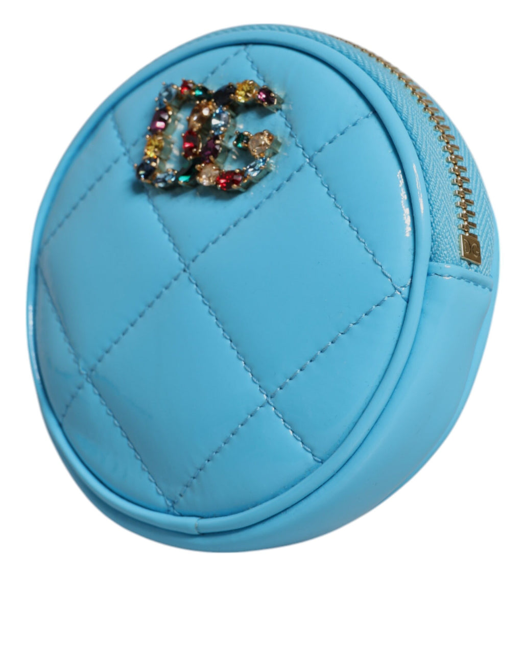 Portefeuille porte-monnaie rond Dolce &amp; Gabbana en cuir d'agneau bleu clair DG Crystal