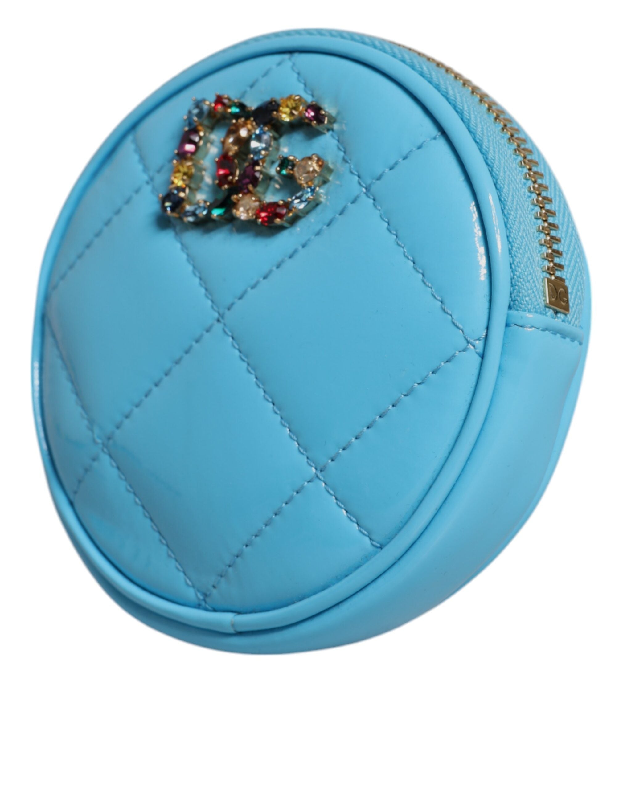 Portefeuille porte-monnaie rond Dolce &amp; Gabbana en cuir d'agneau bleu clair DG Crystal