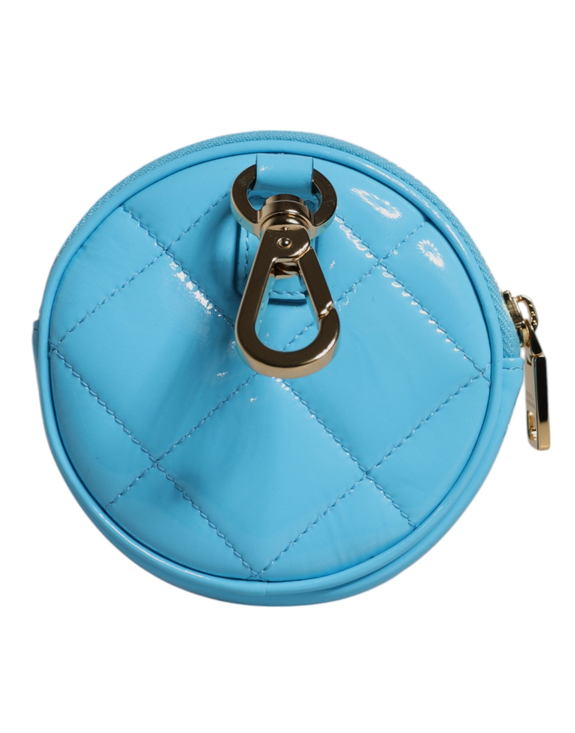 Portefeuille porte-monnaie rond Dolce &amp; Gabbana en cuir d'agneau bleu clair DG Crystal