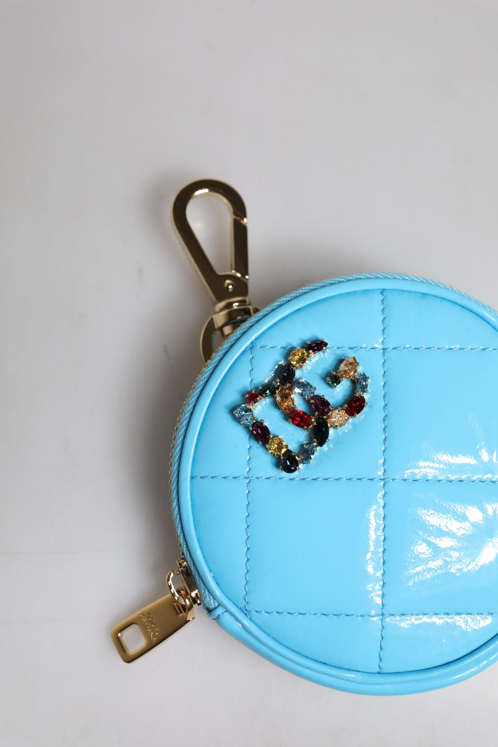 Portefeuille porte-monnaie rond Dolce &amp; Gabbana en cuir d'agneau bleu clair DG Crystal