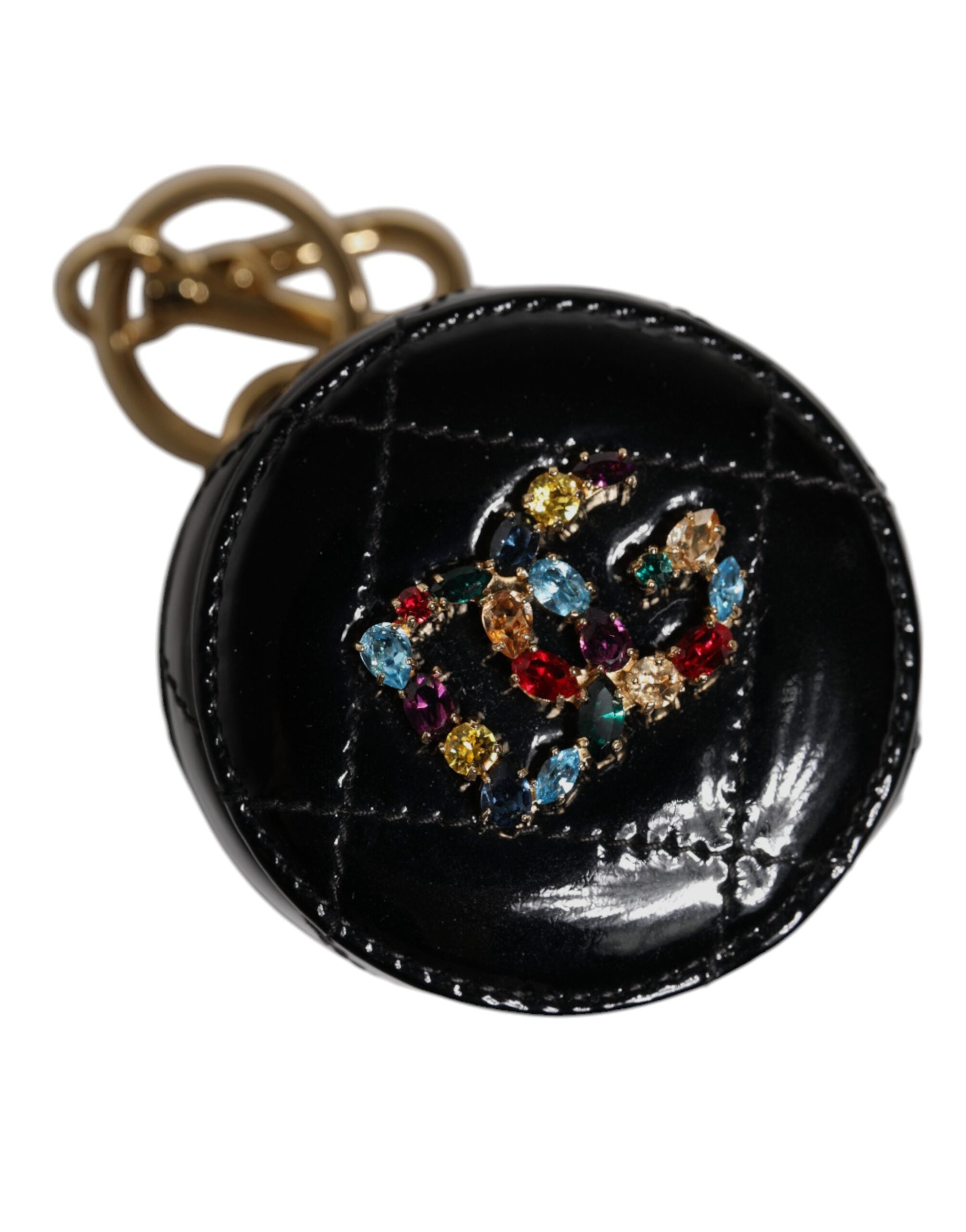 Portefeuille porte-monnaie rond en cuir d'agneau noir Dolce &amp; Gabbana DG Crystal