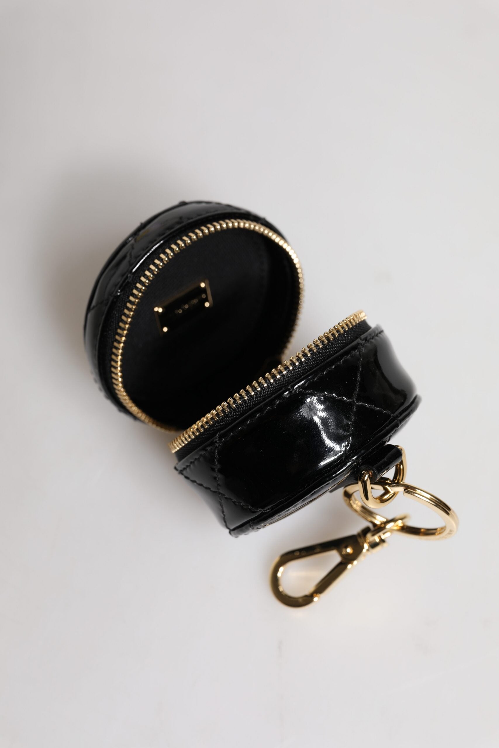 Portefeuille porte-monnaie rond en cuir d'agneau noir Dolce &amp; Gabbana DG Crystal