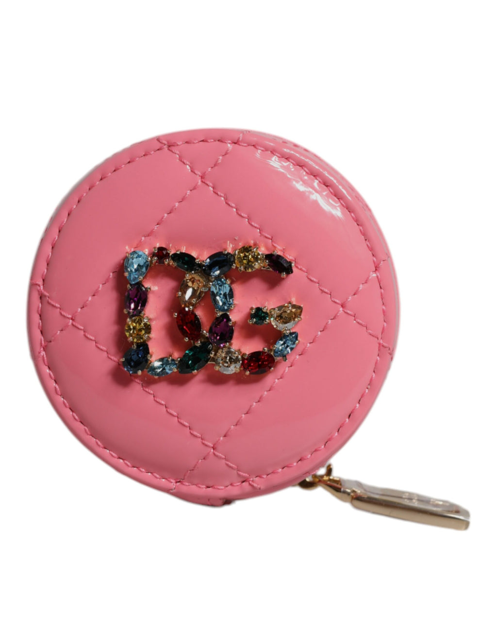 Portefeuille porte-monnaie rond en cuir d'agneau rose Dolce &amp; Gabbana DG Crystal