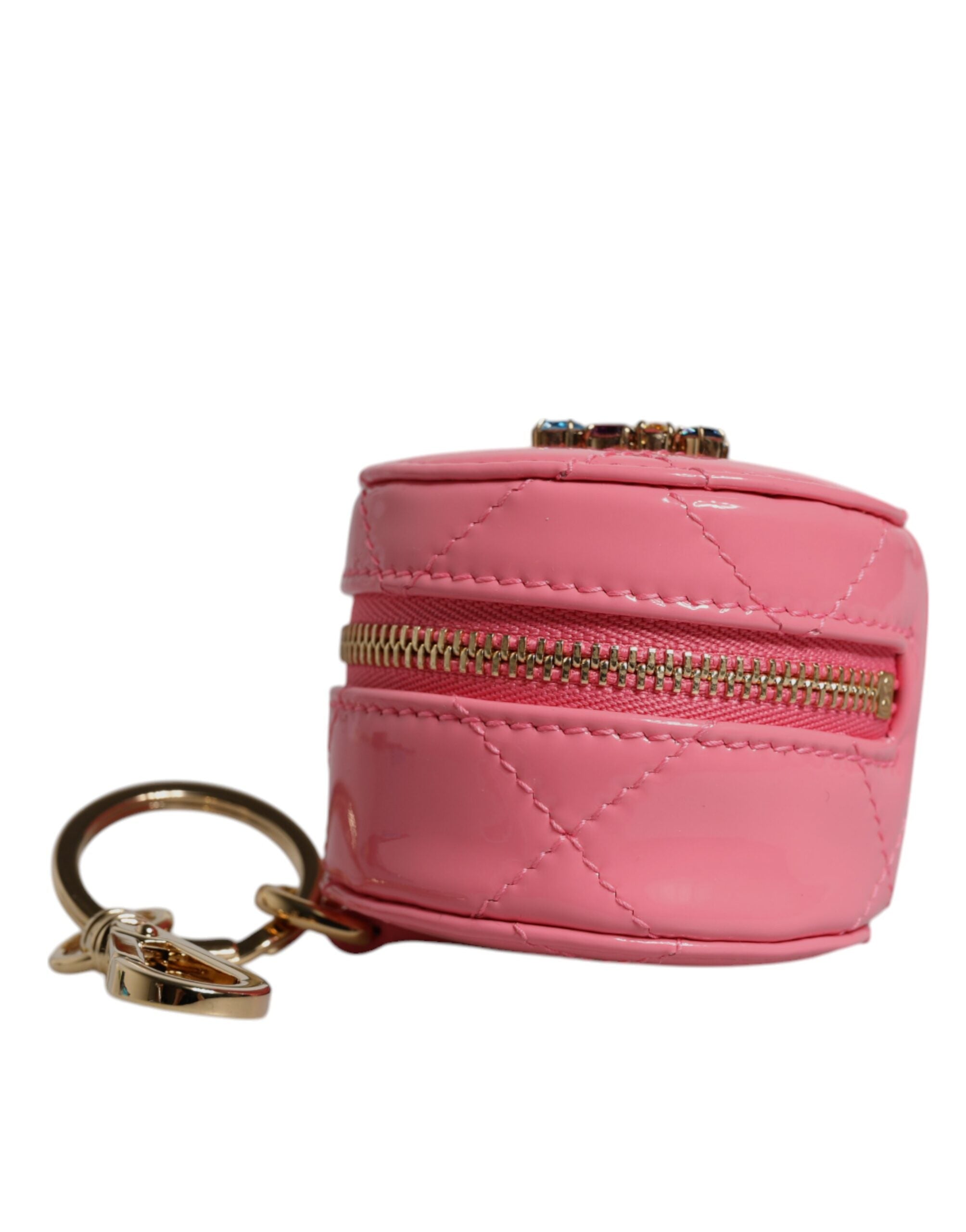Portefeuille porte-monnaie rond en cuir d'agneau rose Dolce &amp; Gabbana DG Crystal