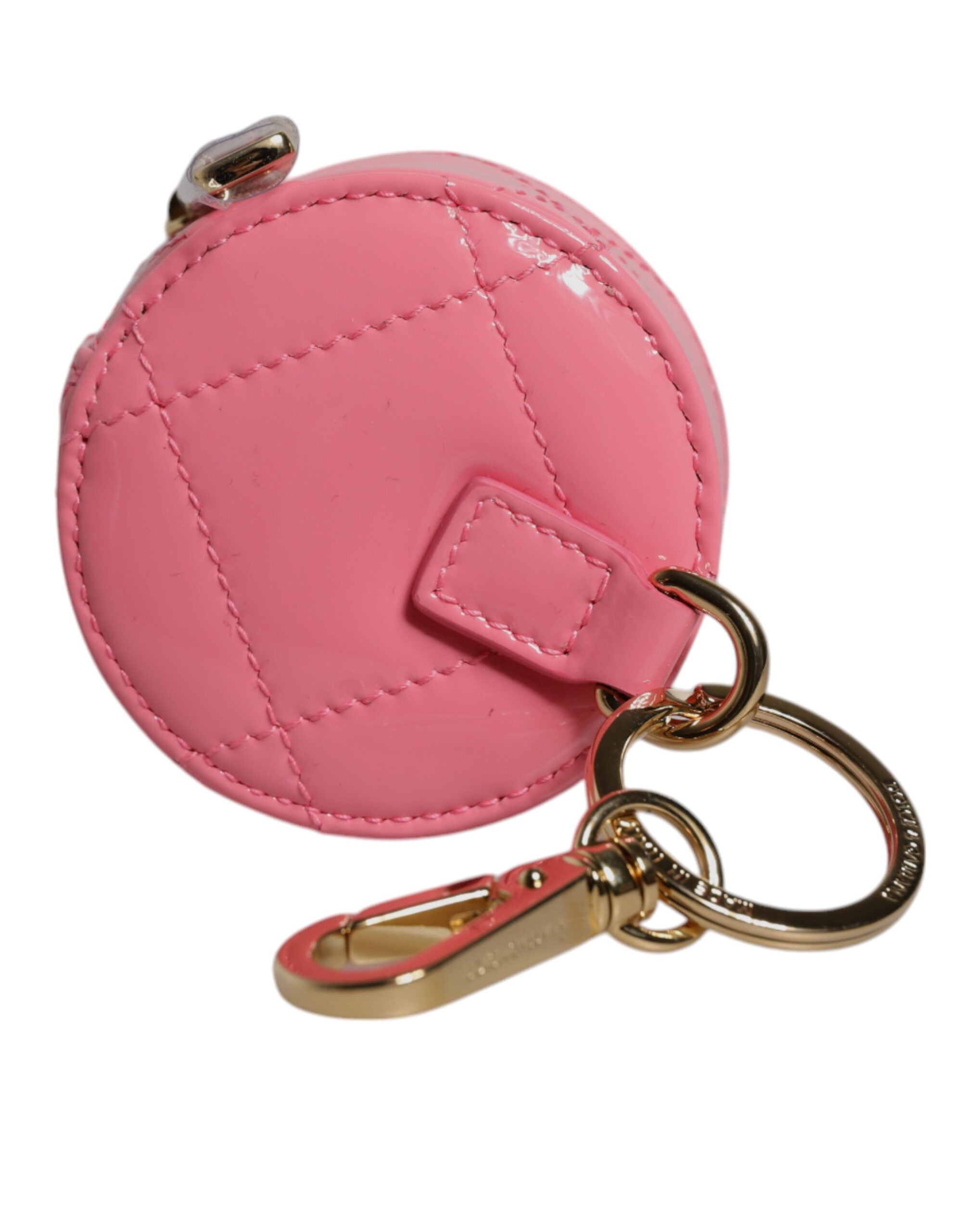 Portefeuille porte-monnaie rond en cuir d'agneau rose Dolce &amp; Gabbana DG Crystal