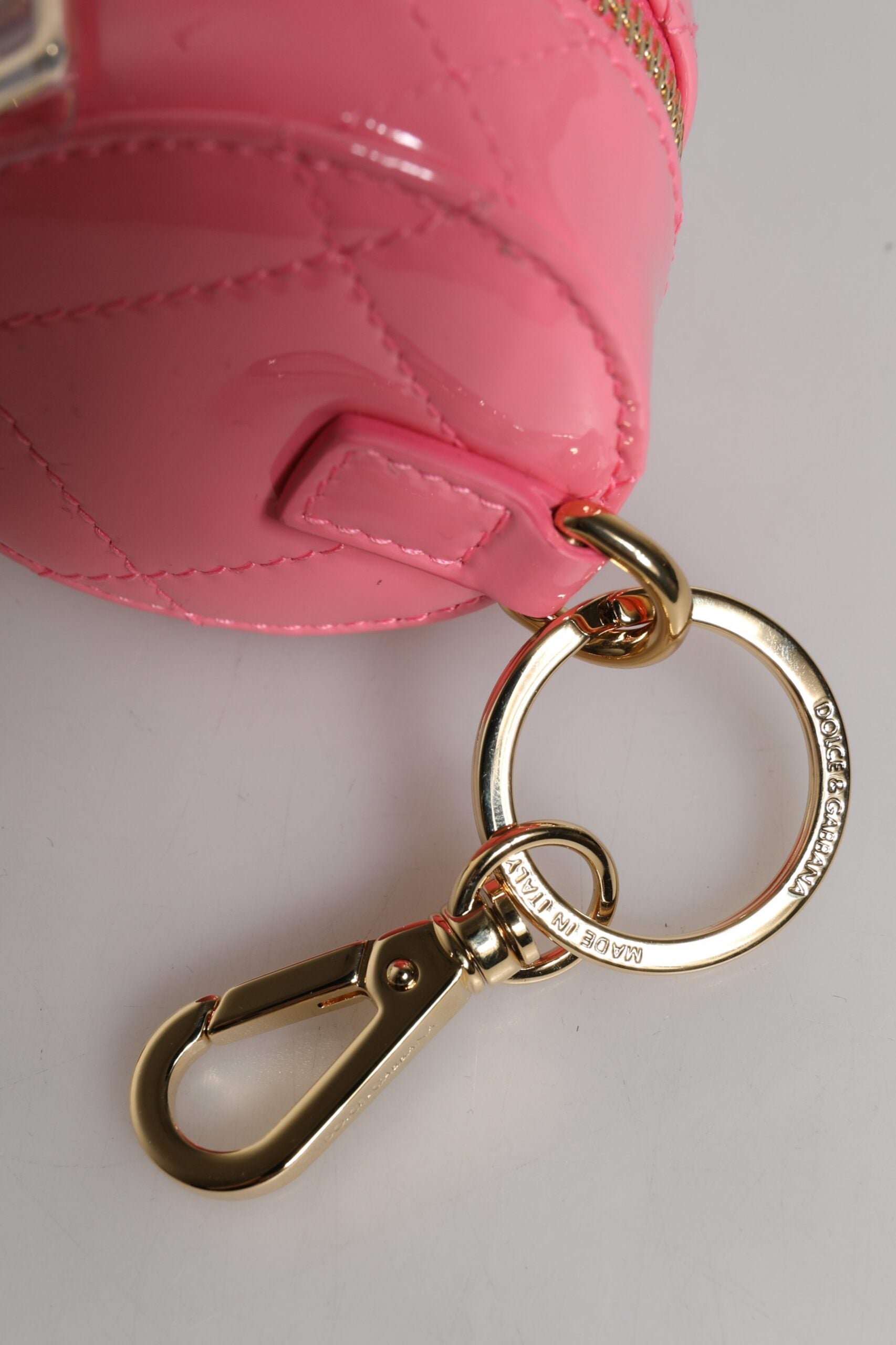 Portefeuille porte-monnaie rond en cuir d'agneau rose Dolce &amp; Gabbana DG Crystal