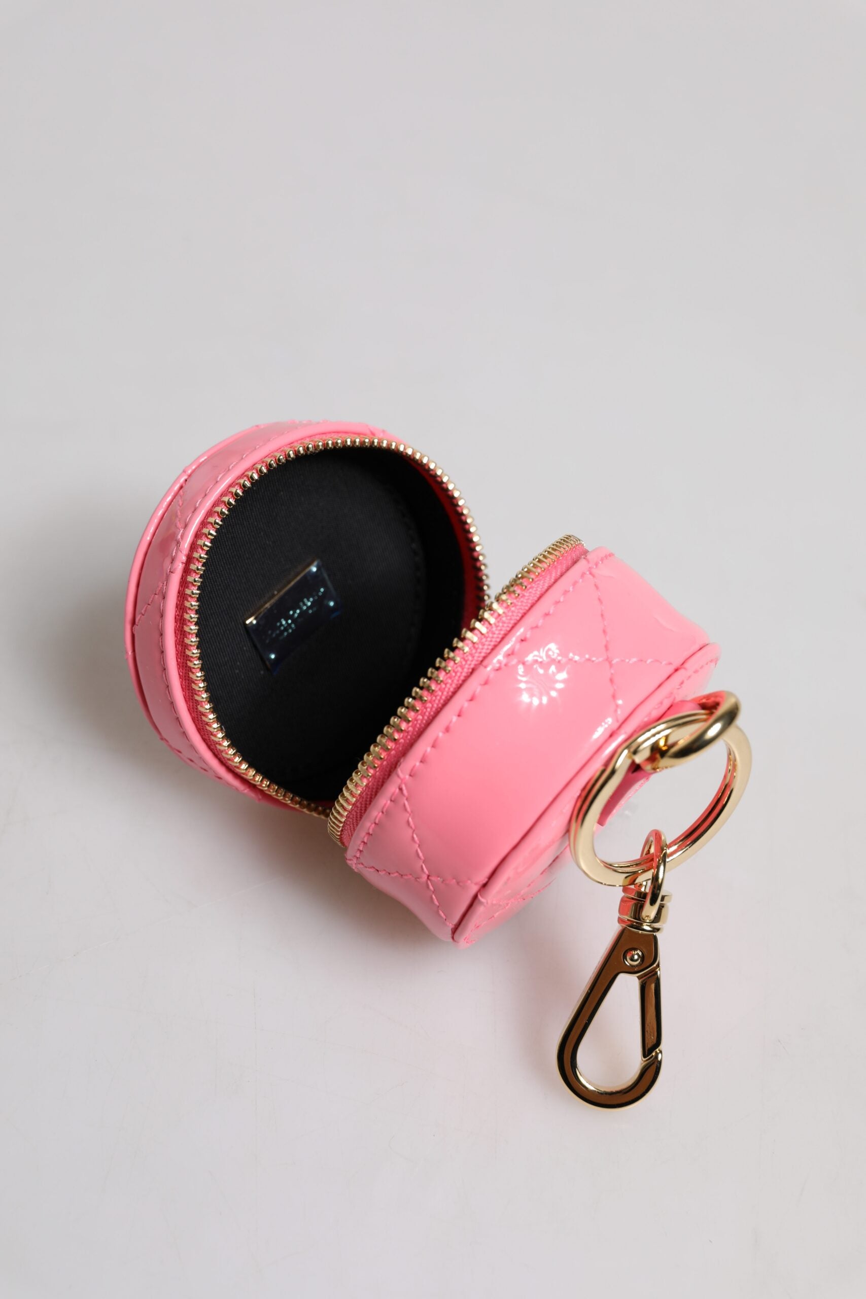 Portefeuille porte-monnaie rond en cuir d'agneau rose Dolce &amp; Gabbana DG Crystal