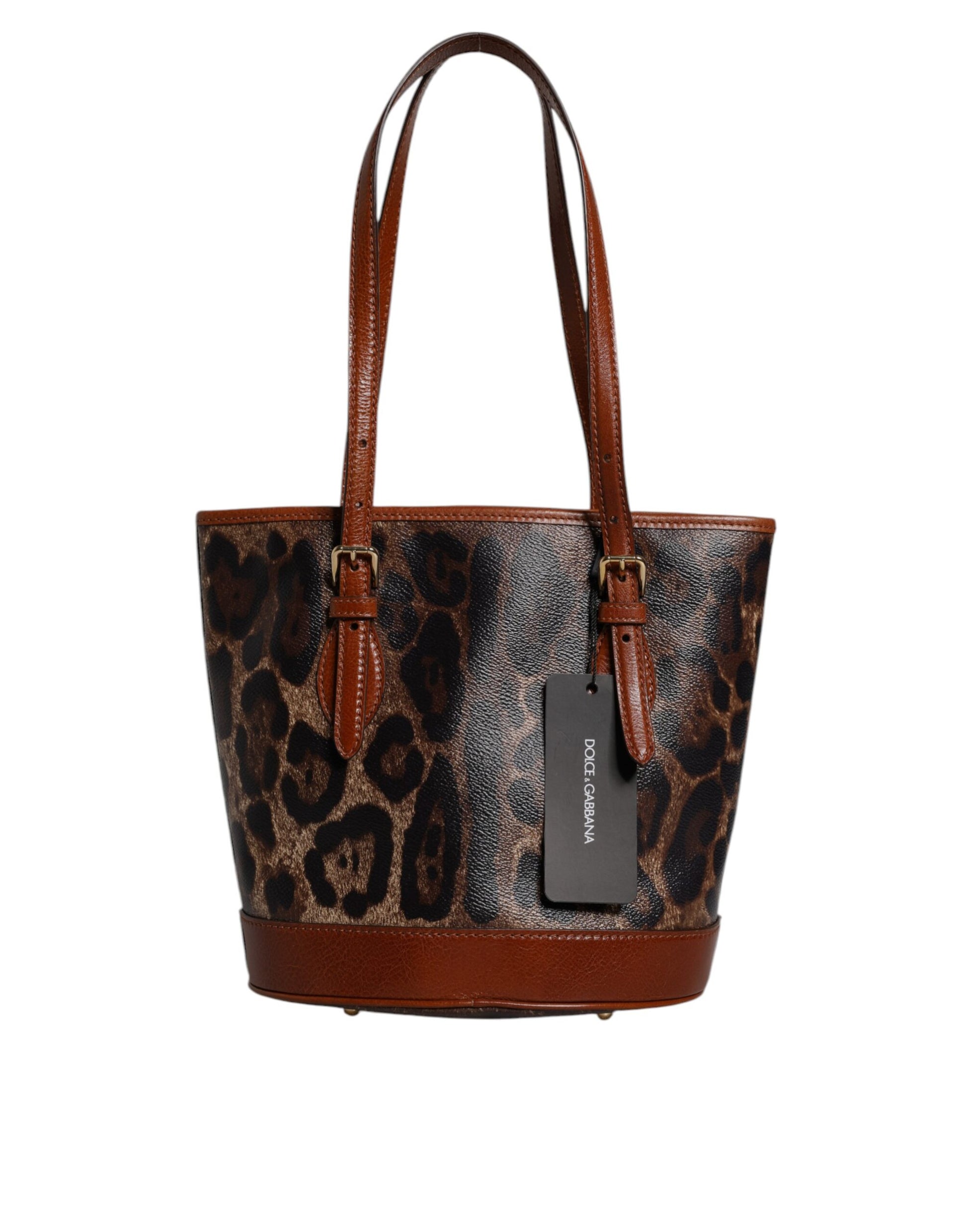 Dolce &amp; Gabbana – Tragetasche aus braunem Leder mit Leopardenmuster und Schulterriemen
