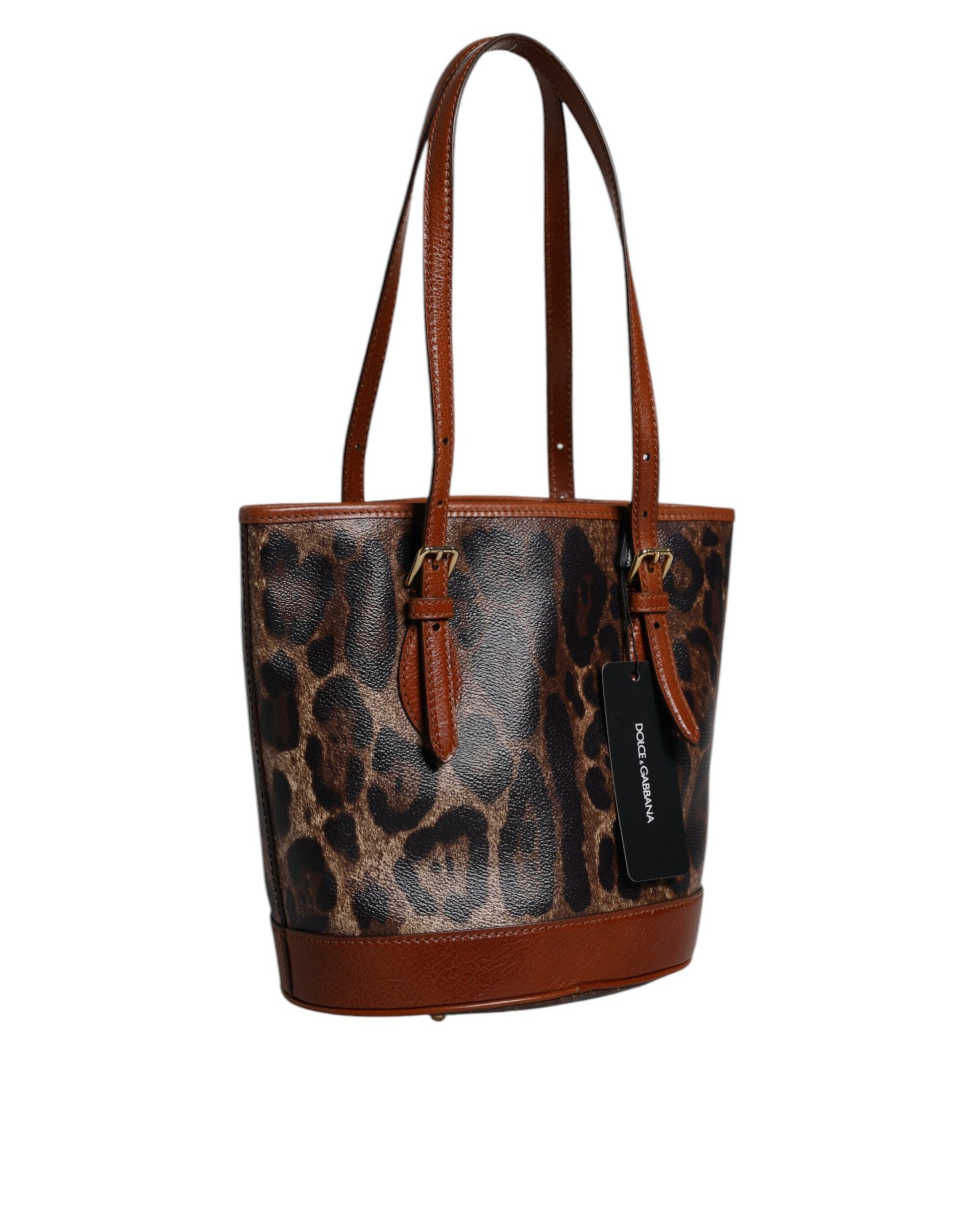 Dolce &amp; Gabbana – Tragetasche aus braunem Leder mit Leopardenmuster und Schulterriemen