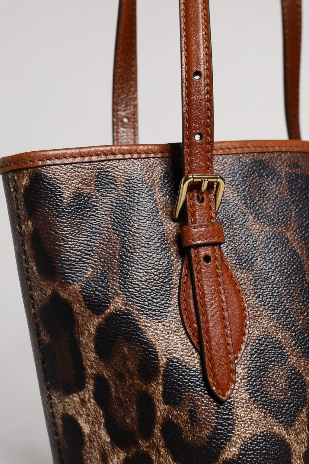 Dolce &amp; Gabbana – Tragetasche aus braunem Leder mit Leopardenmuster und Schulterriemen